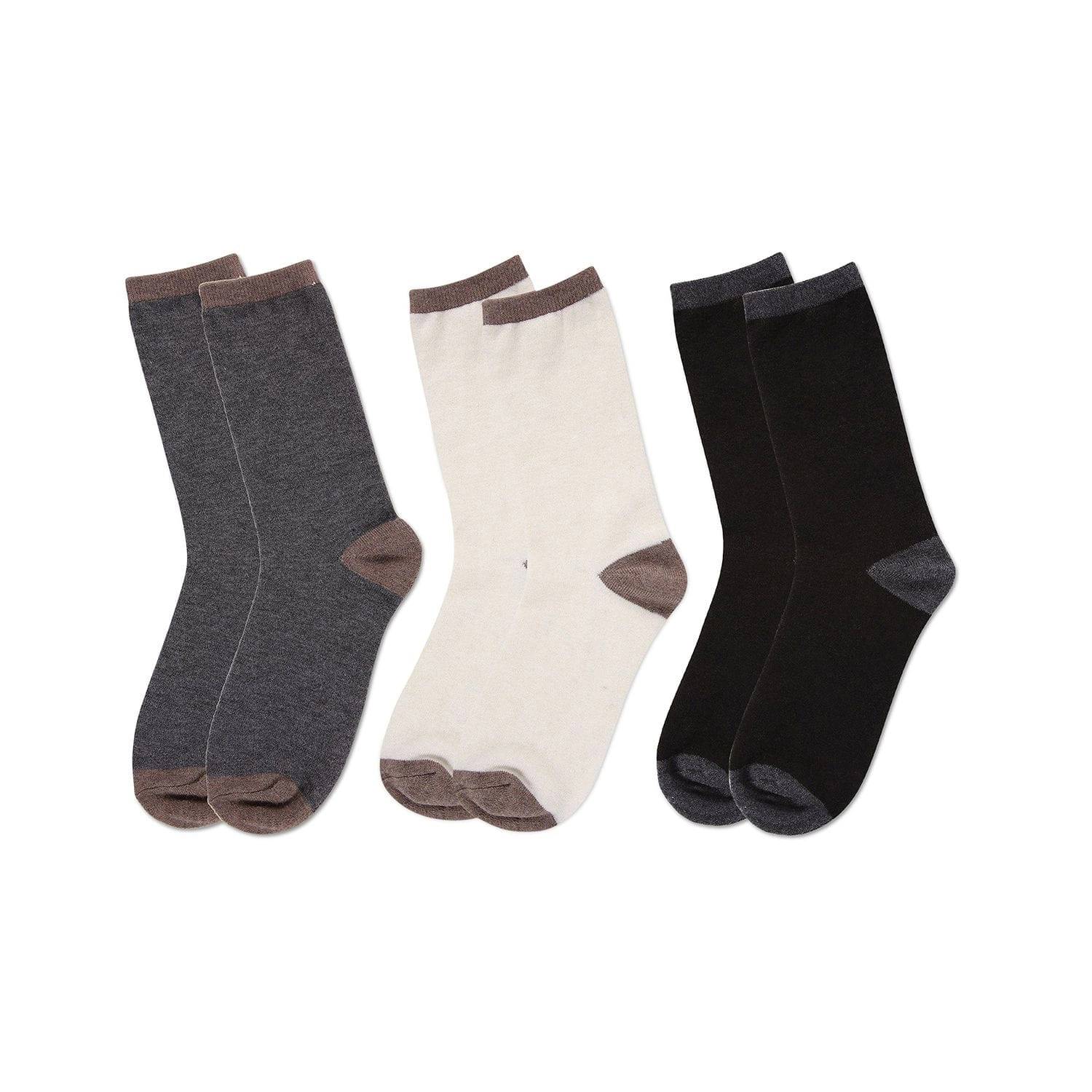 MeMoi Women's 3 Pair Pack Soft Tipped Flat Knit Cashmere Crew Socks