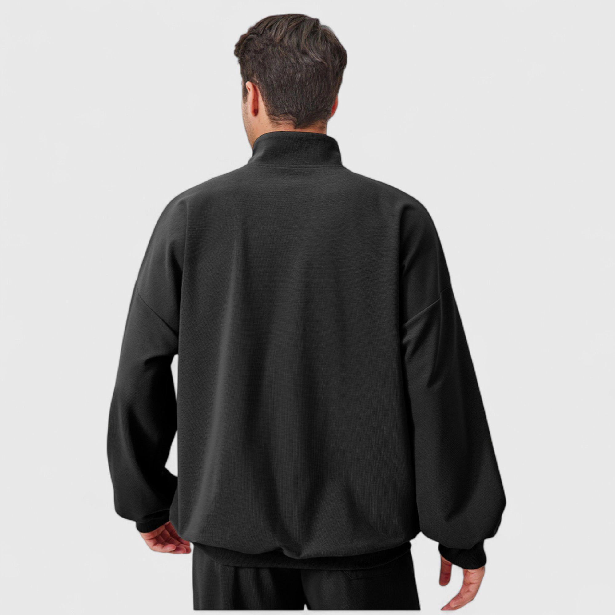 Anna-Kaci Men's Oversized Quarter-Zip Pullover with Drop Shoulders and Ribbed Cuffs for Relaxed Casual Styling