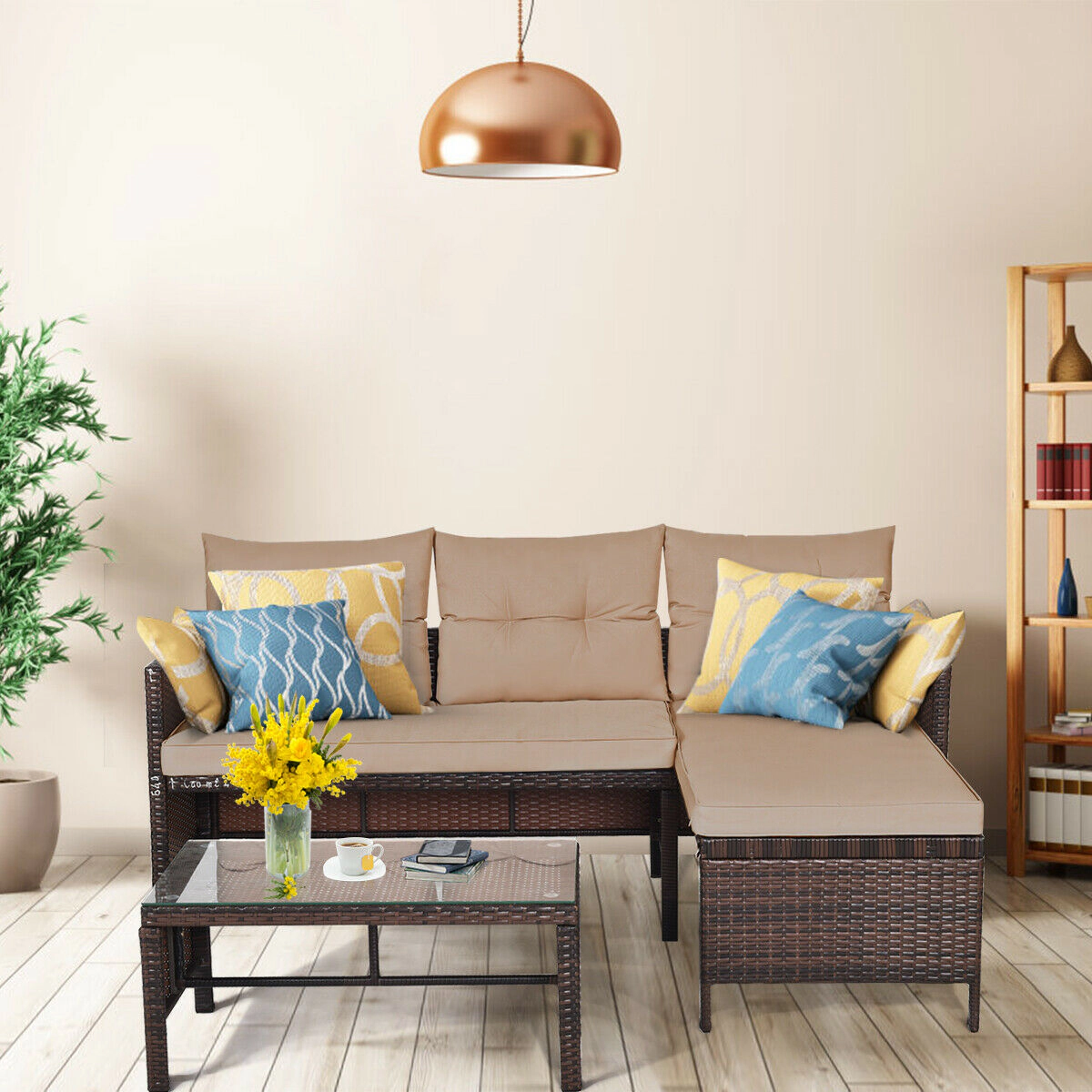 LJG 3 Pieces Patio Wicker Rattan Sofa Set
