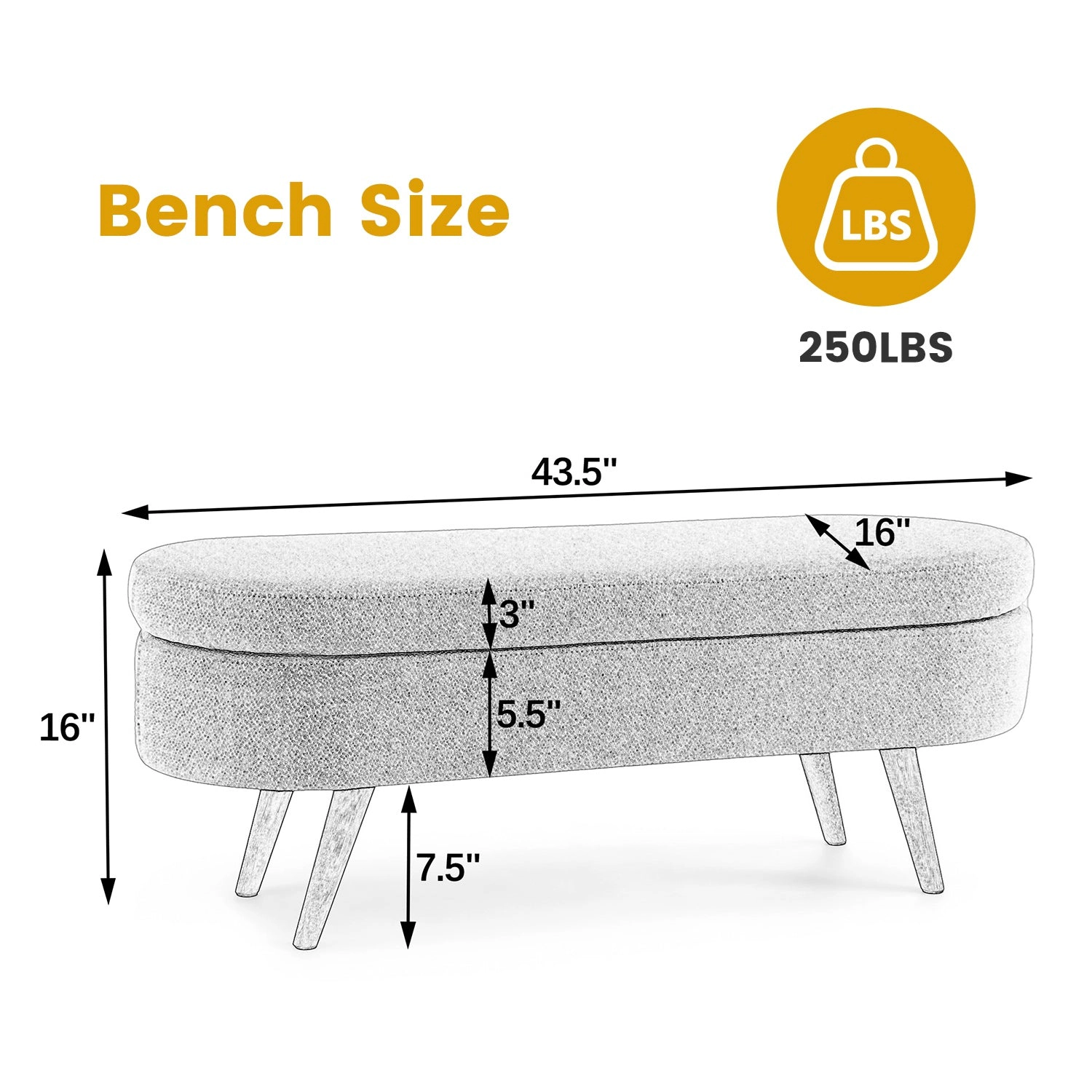 GBruno Oval Storage Ottoman Bench With Rubberwood Legs
