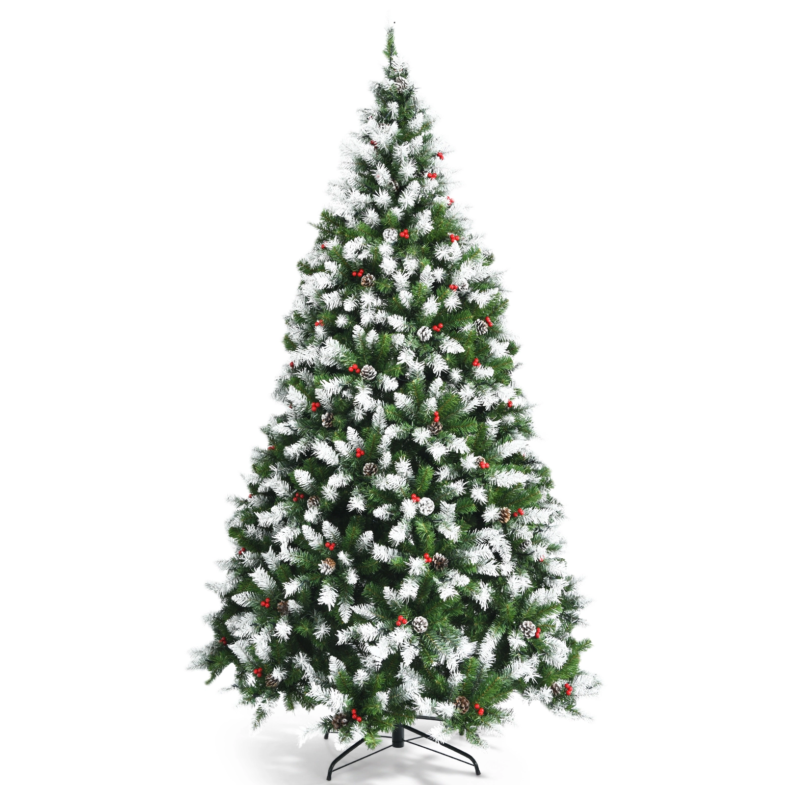 SUGIFT Pre-Lit Snow Sprayed Christmas Tree with PVC Branch Tips and Metal Stand