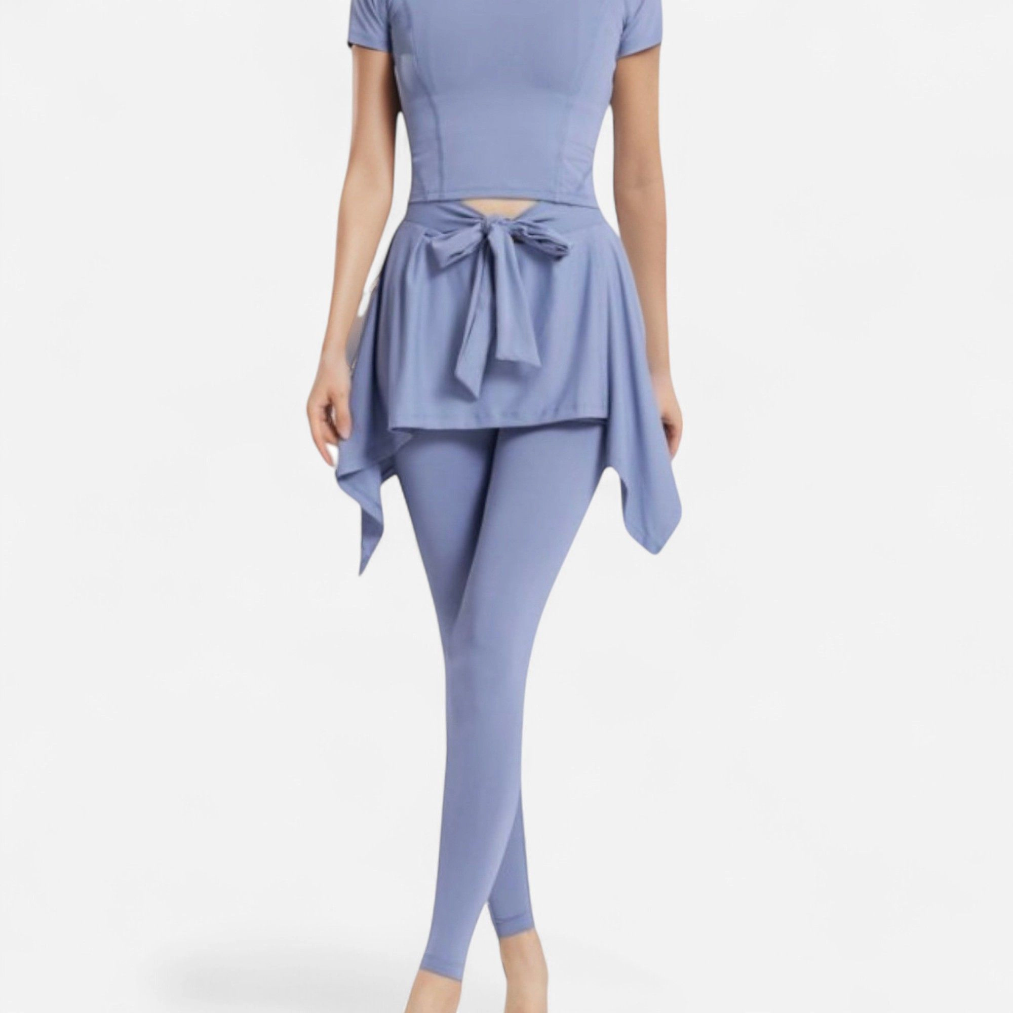 Anna-Kaci Active Women's Full-Length Leggings with Attached Tie-Front Skirt Overlay for and Casual Looks