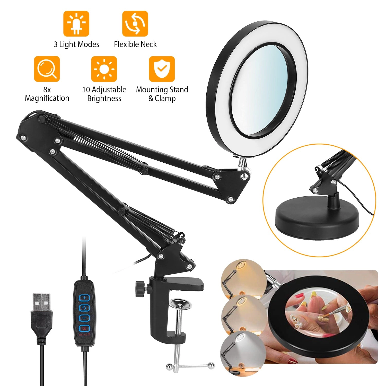 GBruno 2-in-1 LED Magnifier Desk Lamp With Clamp