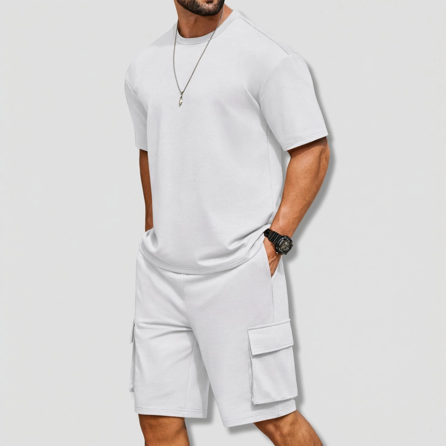 COOFANDY Mens  2 Piece Outfits Crew Neck Short Sleeve Tee Cargo Shorts Set