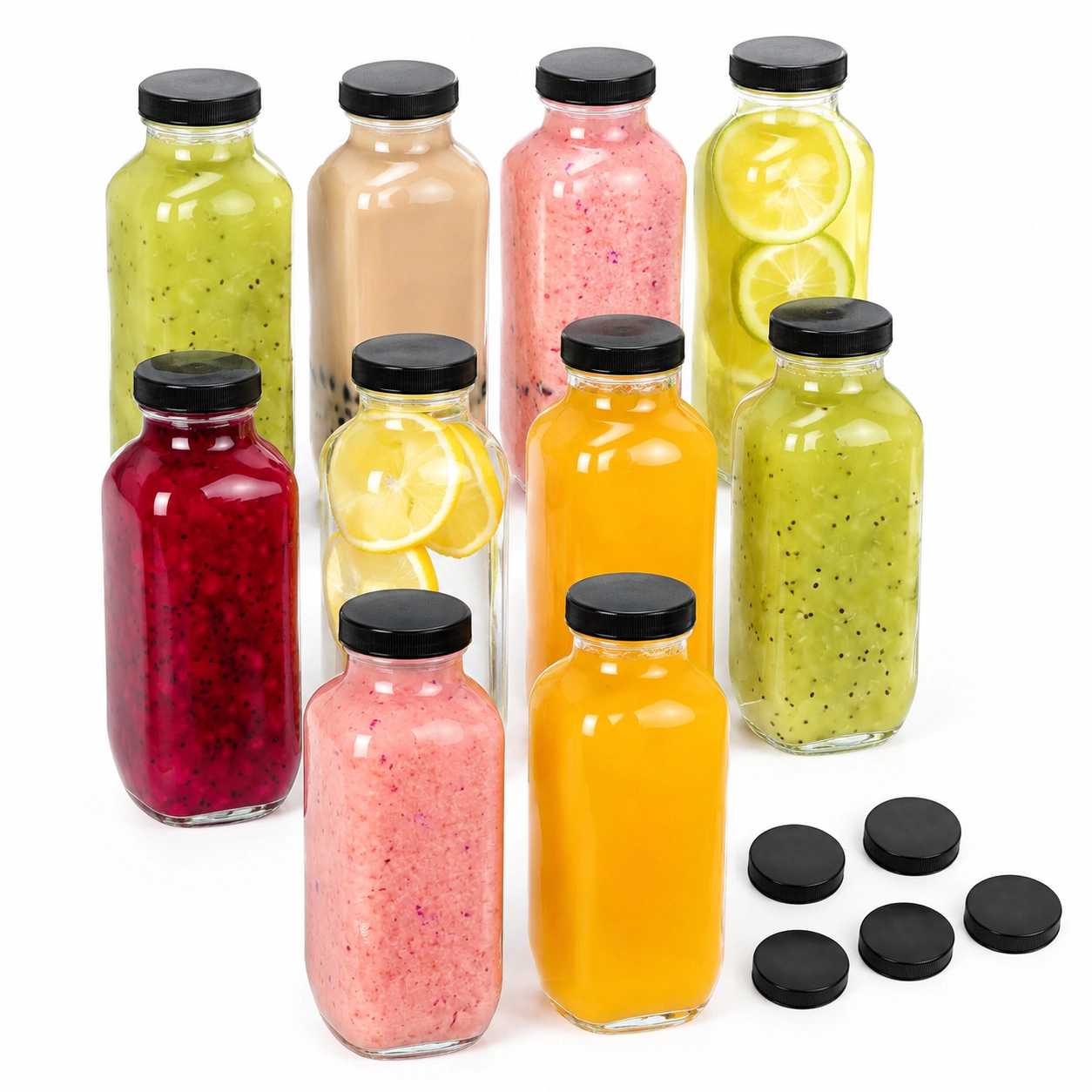 WZK 10-Pack Reusable Airtight Lids Glass Juice Bottles