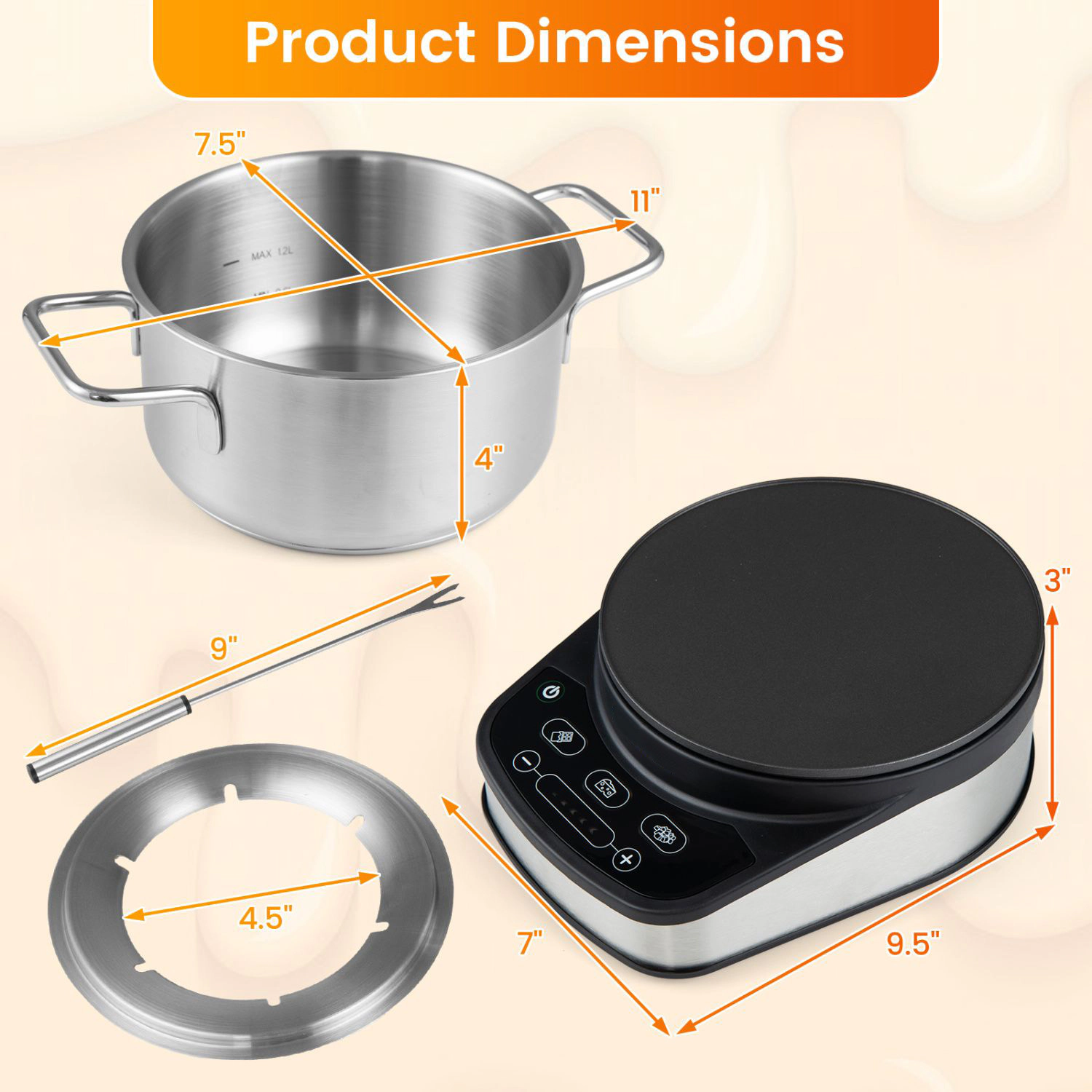SlickBlue 1200W Electric Fondue Maker with 3.2 QT Pot & 6 Forks