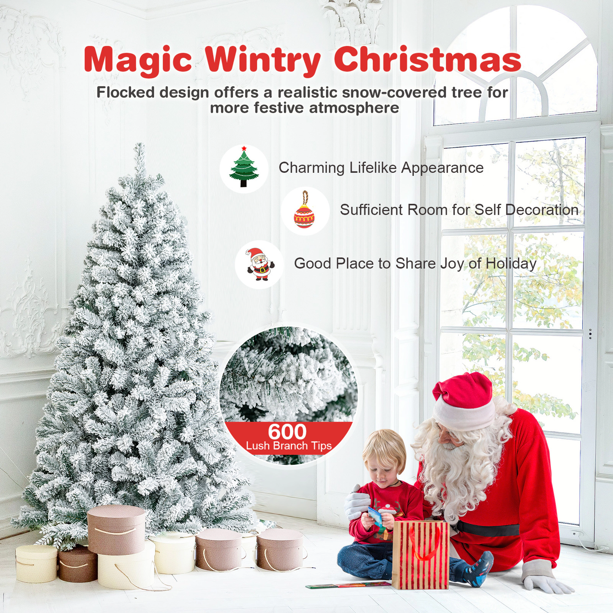 Costway 9ft Snow Flocked Hinged Artificial Christmas Tree Unlit Metal