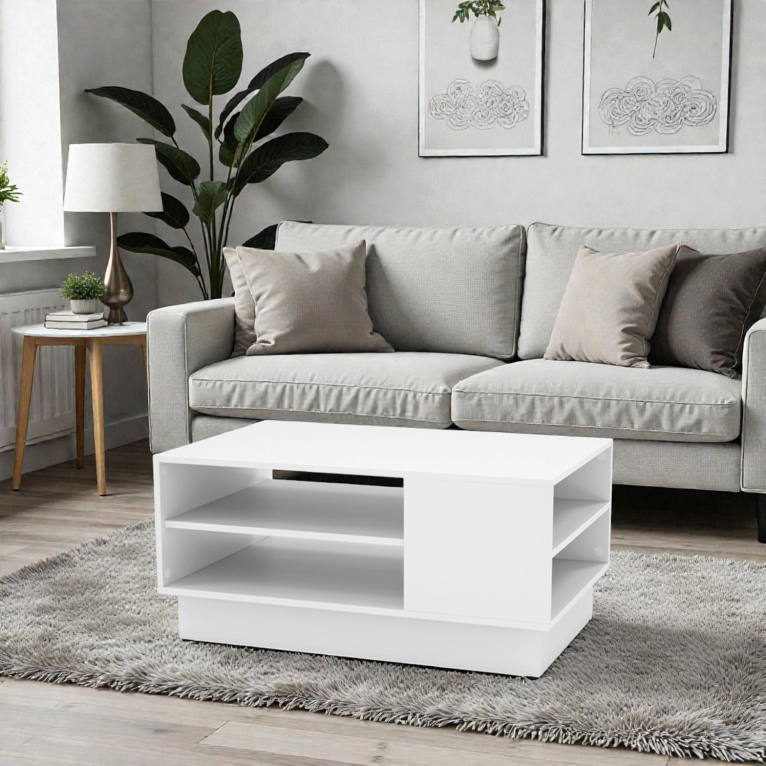 Hivvago Functional 2-Tier Center Table with Open Storage Compartments