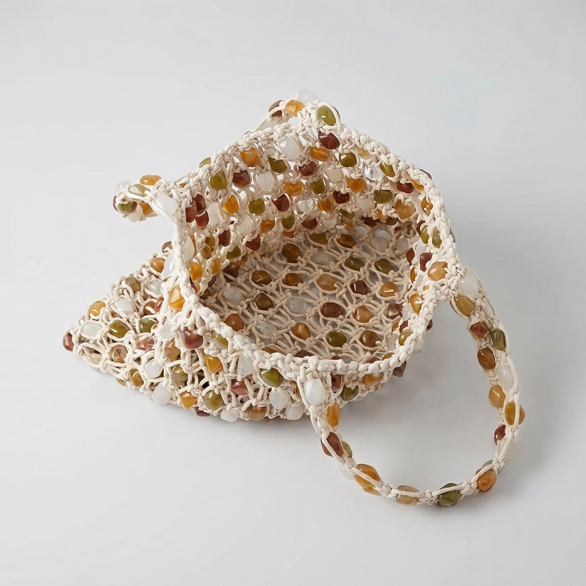 Alilang Women's Beaded Shoulder Bag with Open Macrame Design and Double Strap