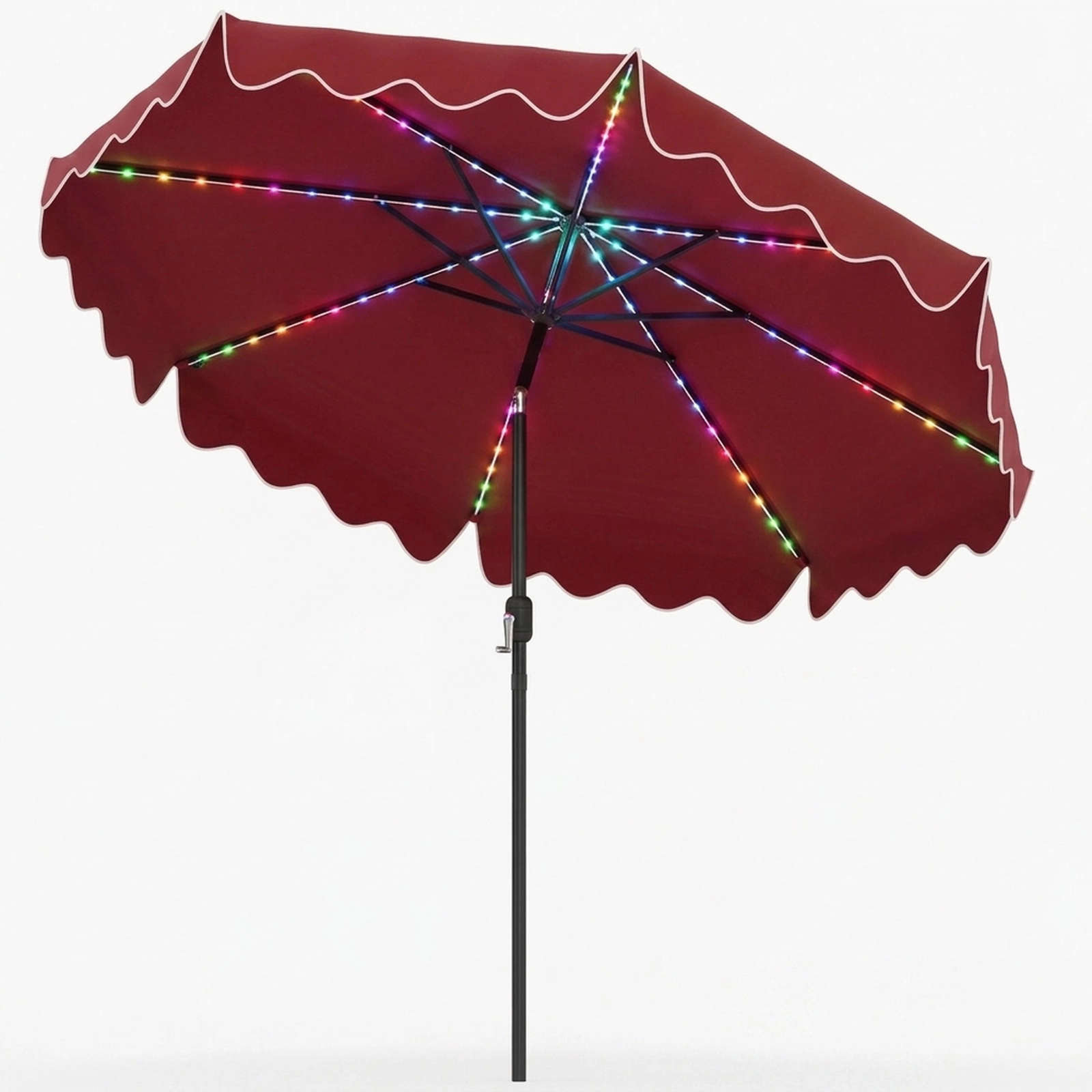 SUGIFT 104-LED Solar 9-ft Patio Umbrella with Color-Changing Lights 8.2-ft Tall with Crank and Tilt 2-Piece Wine