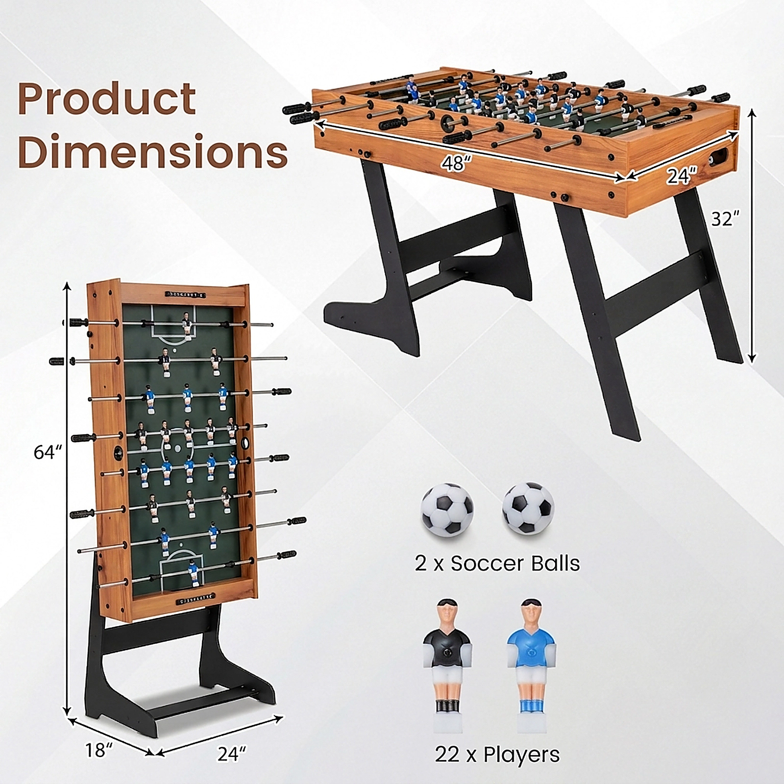 SUGIFT 48-in Folding Full Competition Size Soccer Table Game Ages 6 and Up Black/Natural