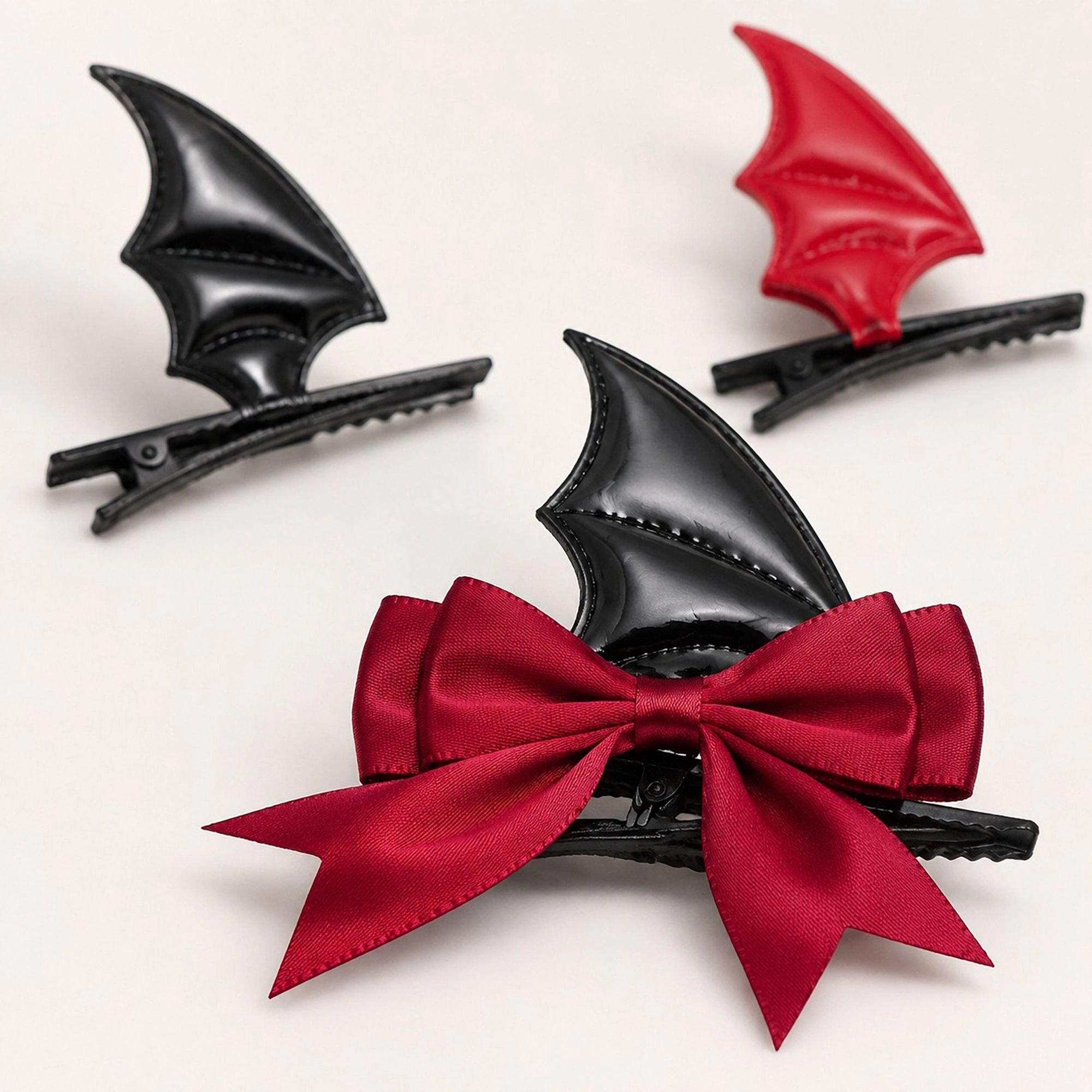 Alilang Women's 8-Piece Halloween Bat Wing Satin Bow Hair Clip Set