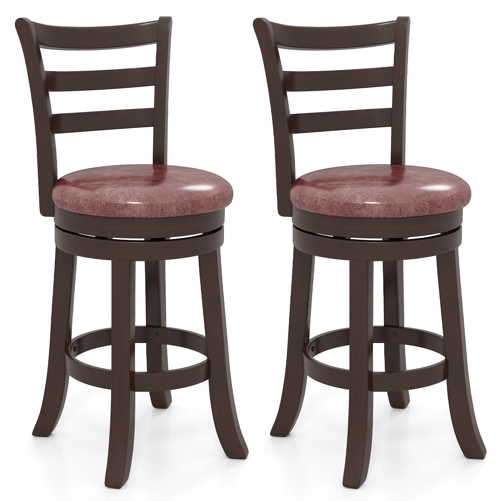 LJG Counter Height Swivel Barstools Set of 2 with Faux Leather Seat and Wrap-Around Footrest-29