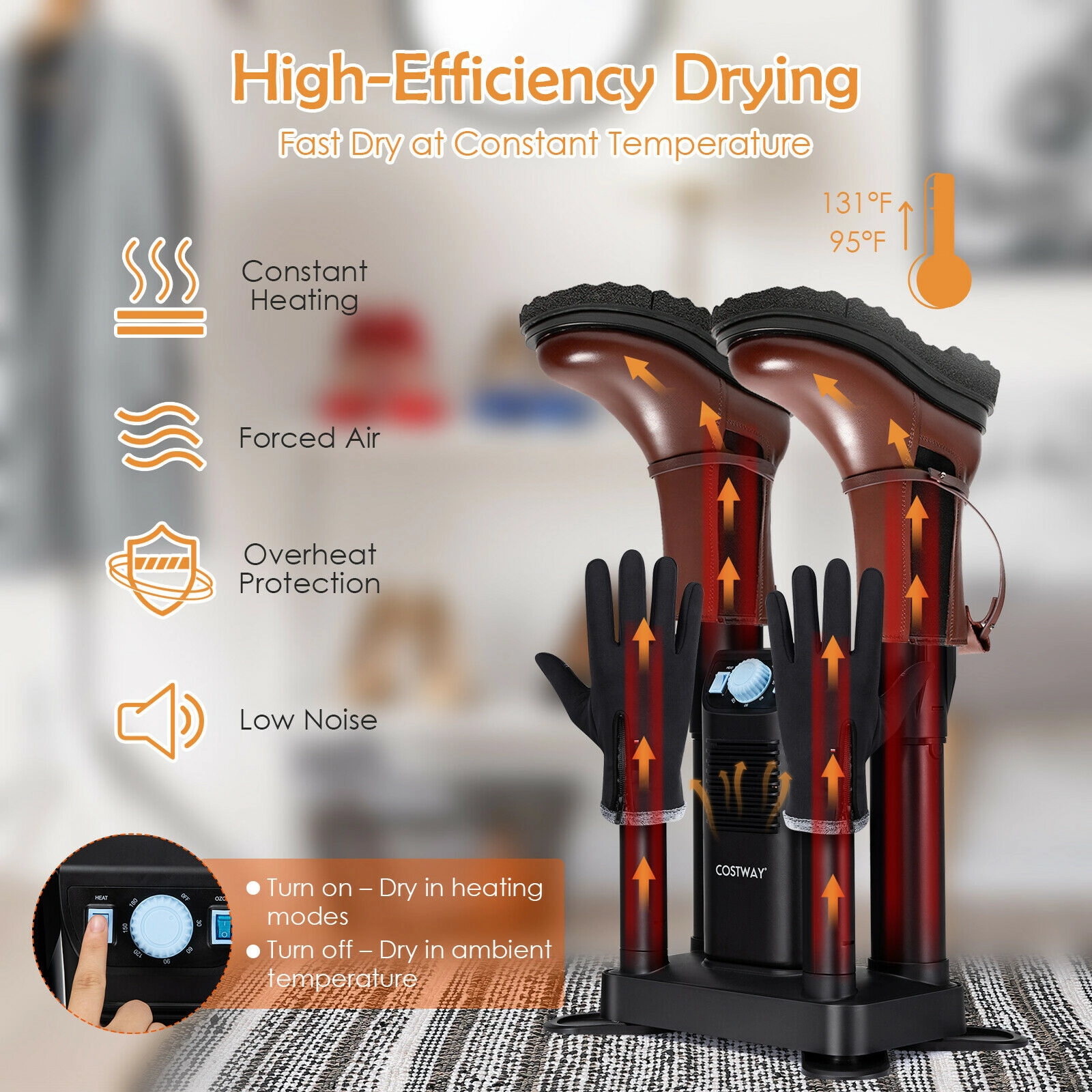 LJG Electric Shoe Boot Dryer 4 Shoes with 180 Mins Timer Ozone Disinfection