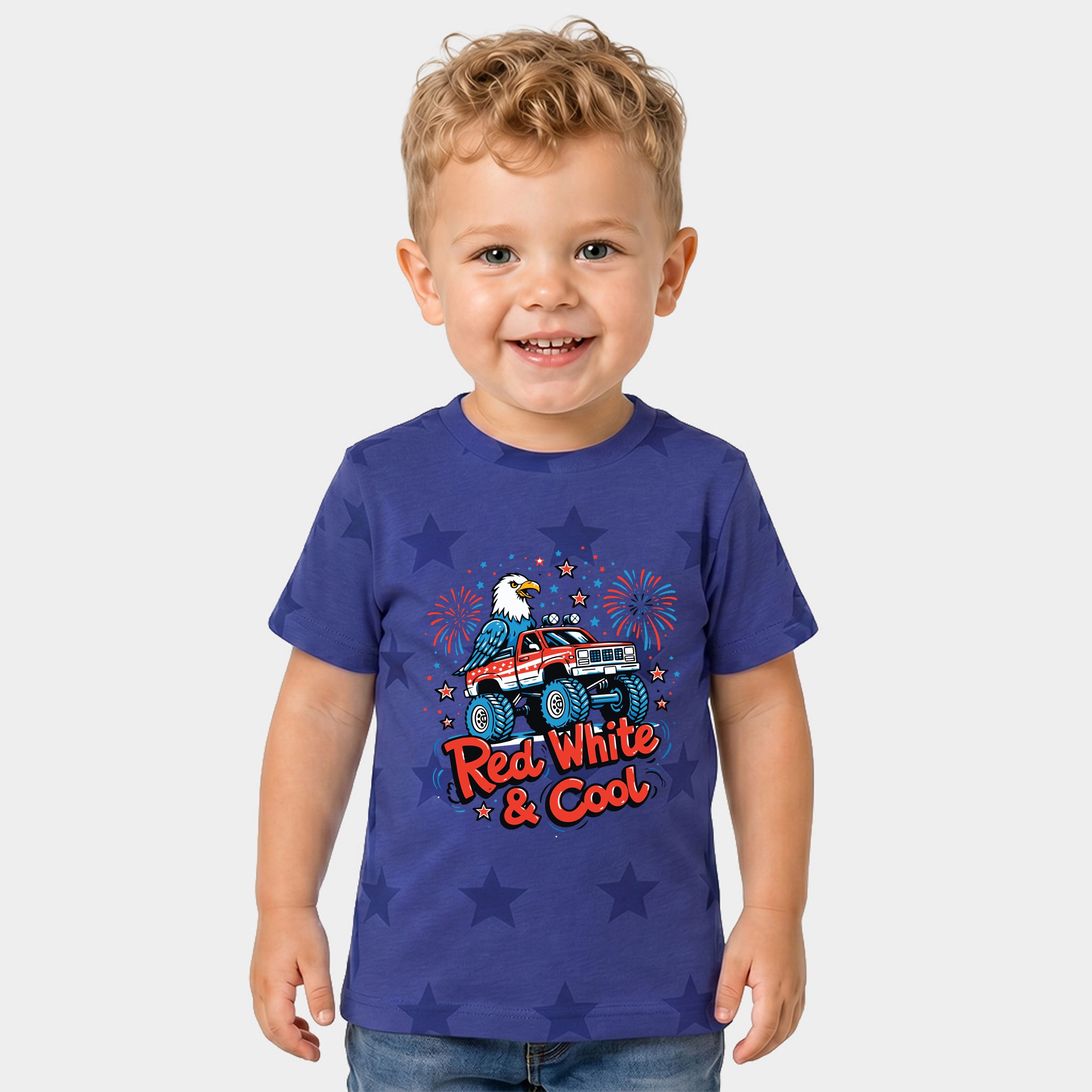 The Juniper Shop - Red, White & Cool Truck Eagle Toddler Short Sleeve Star Tee