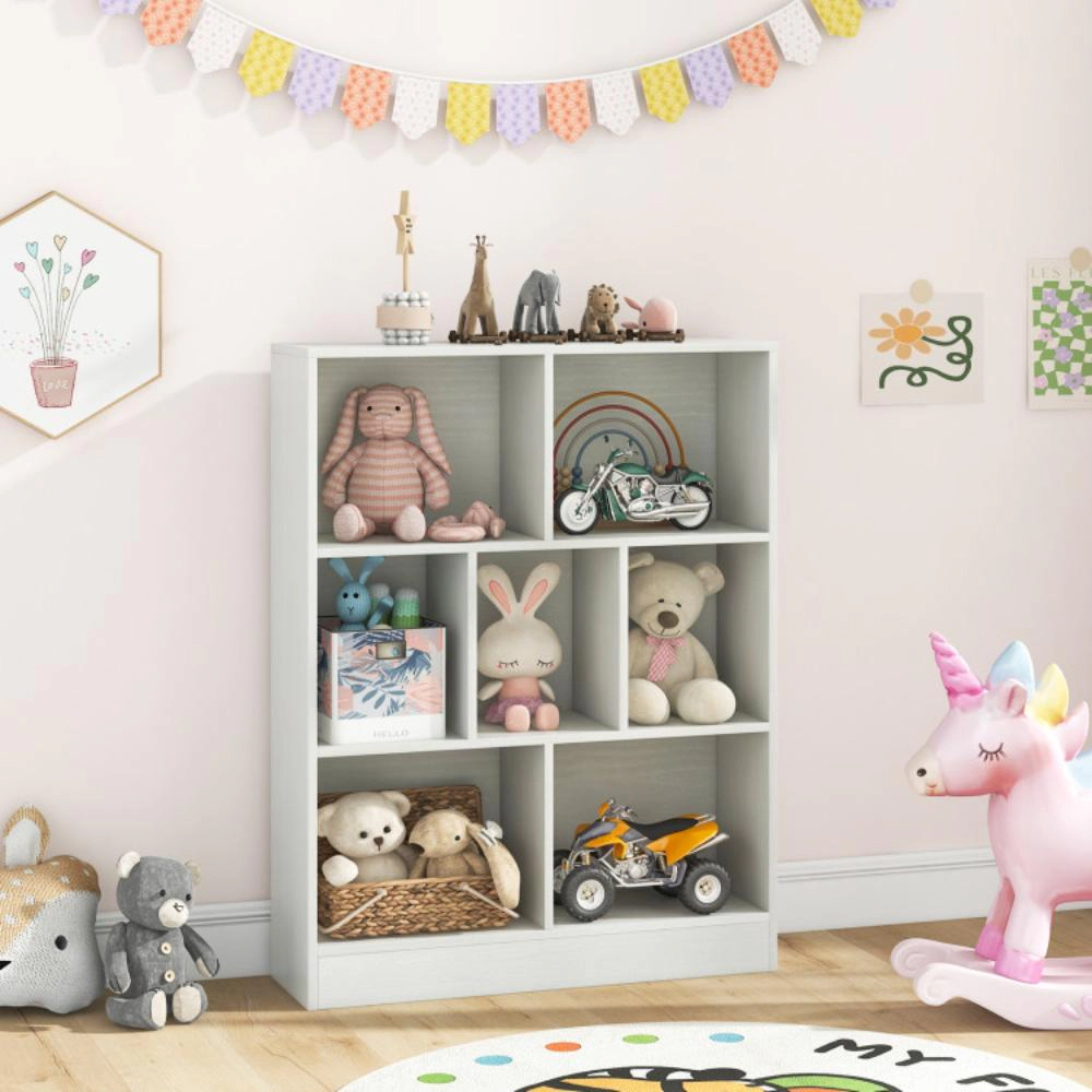 Hivvago 7-Section Freestanding Bookshelf for Kids Room Classroom Daycare Nursery-White