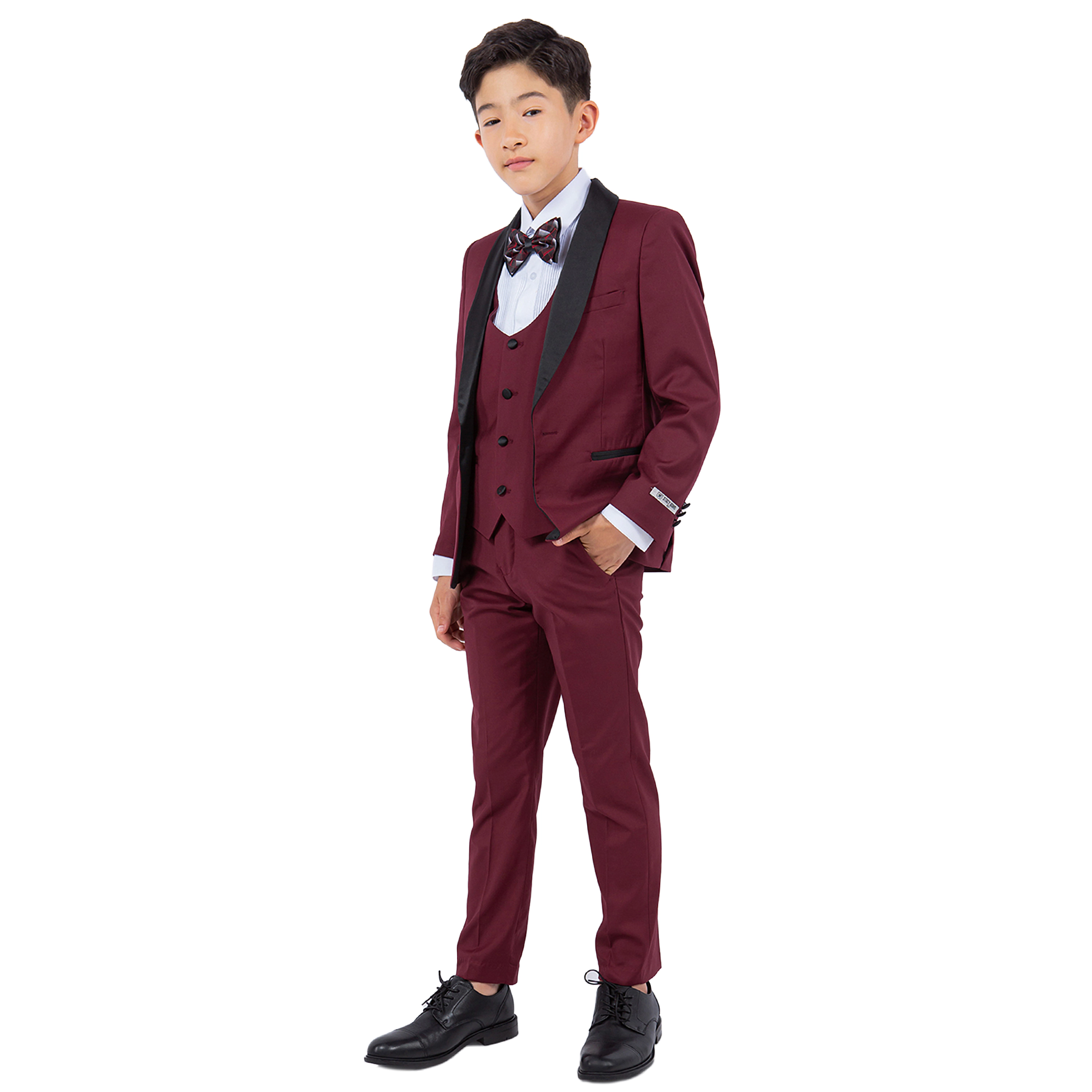 Stacy Adams Boys 5-Piece Slim Fit Tuxedo Set - Jacket, Vest, Pants, Shirt, Bow Tie