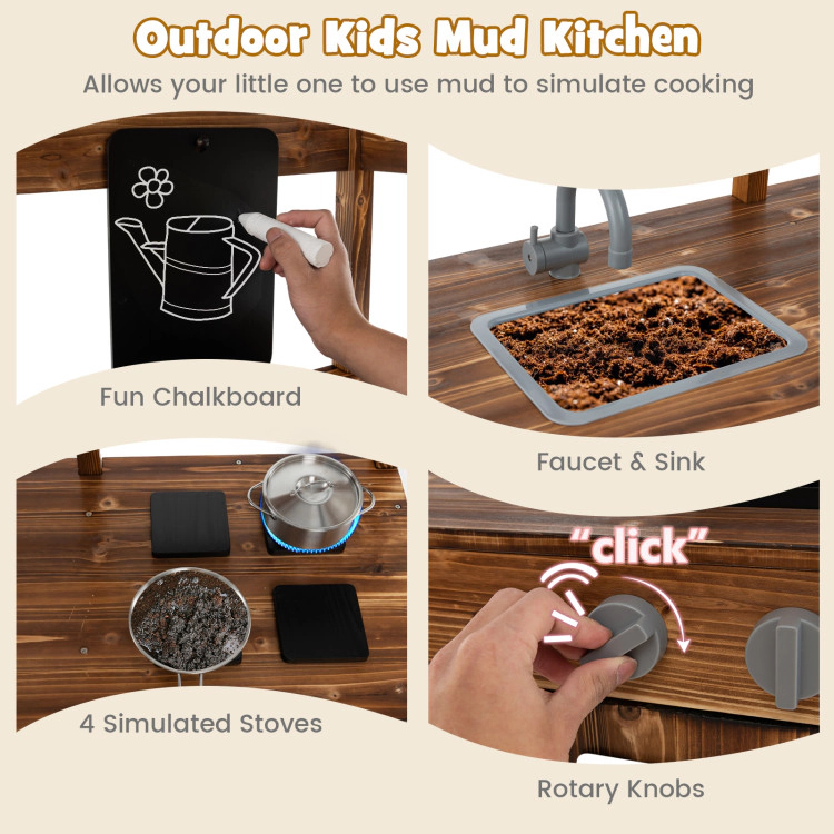 Hivvago Kid's Mud Kitchen Outdoor Solid Wood Mud Kitchen with Canopy