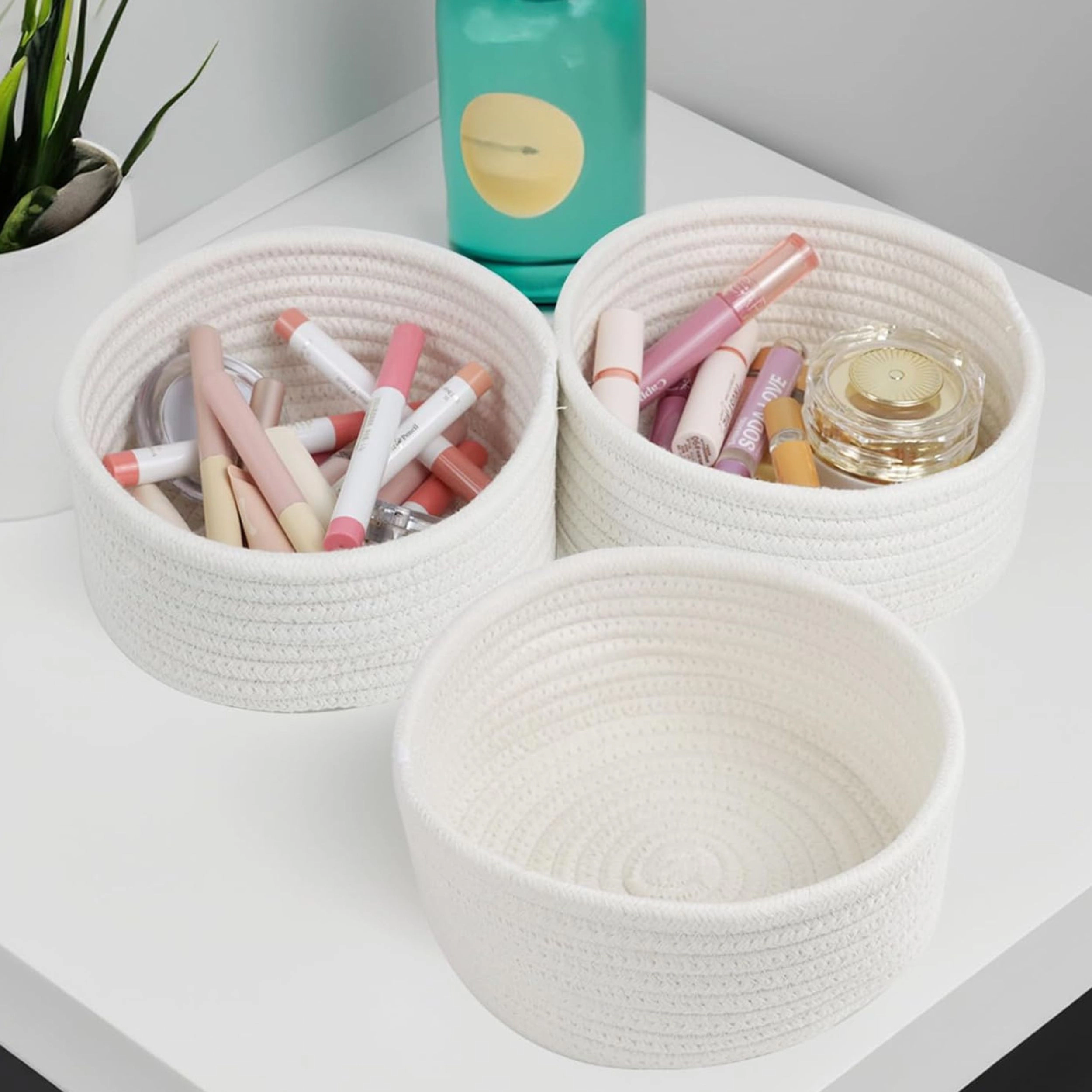 Stock Preferred Pack of 3 Small Round Woven Cotton Rope Boho Storage Baskets