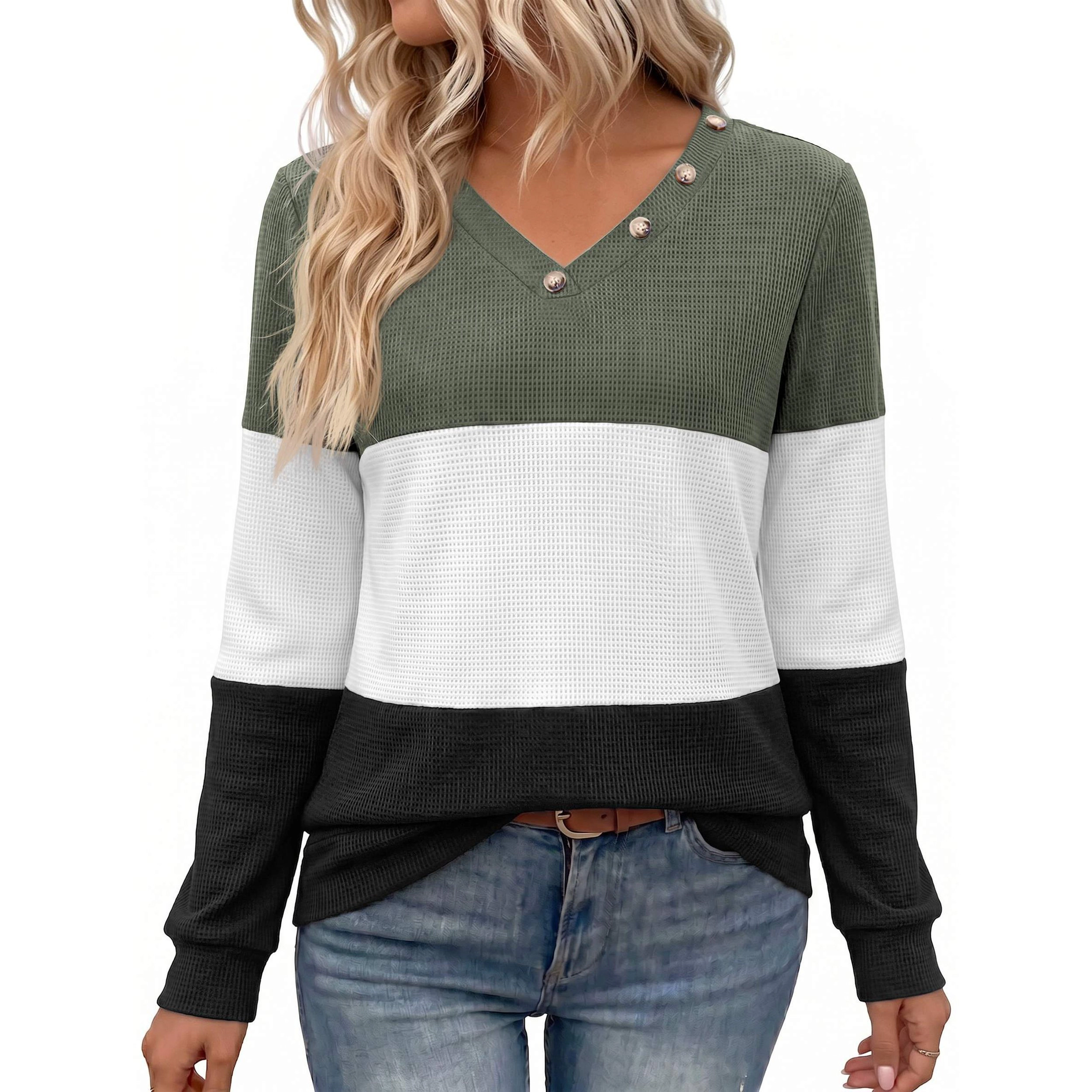 Zeagoo Women Waffle Knit V Neck Tunic Blouse