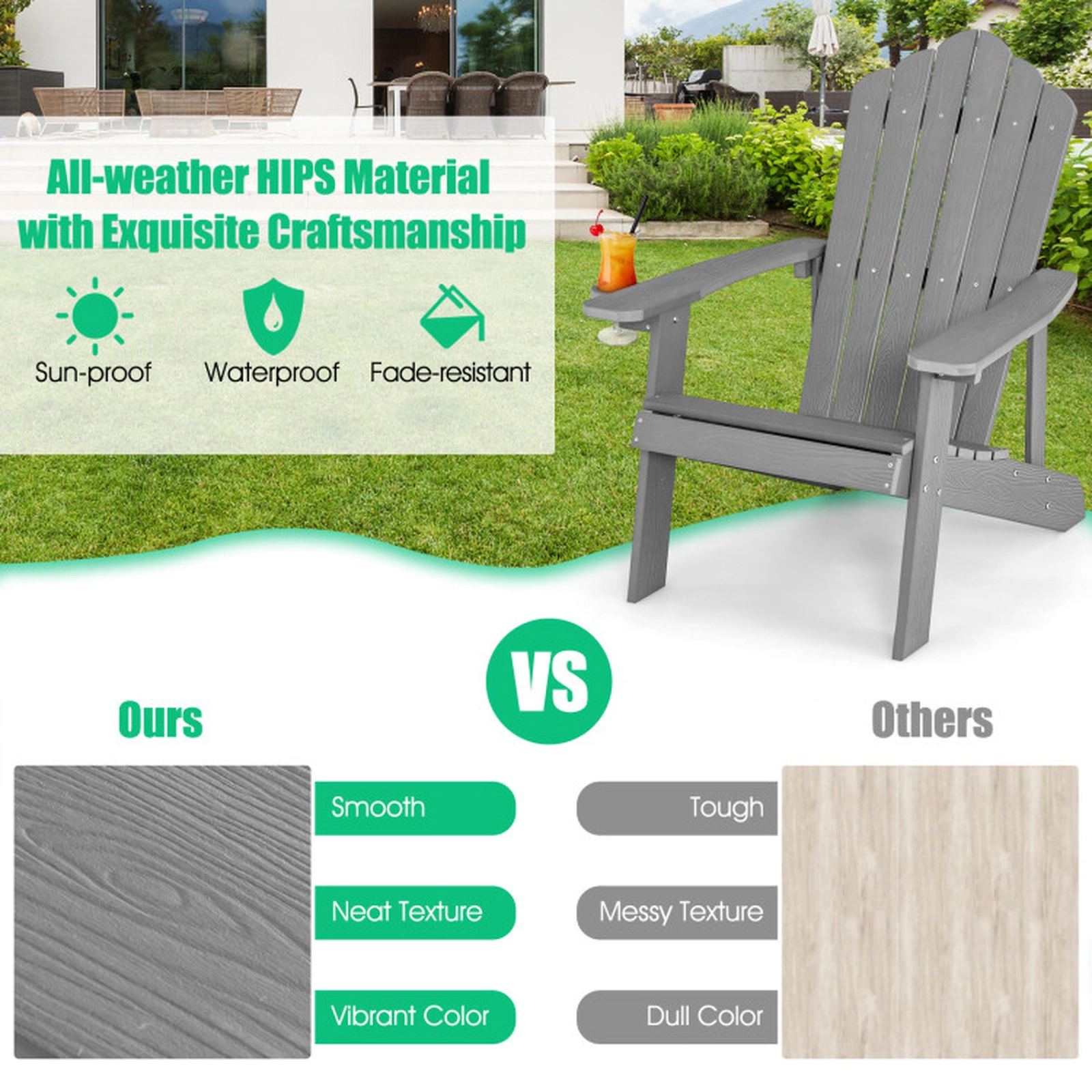 SUGIFT Silver Gray Adult and Kids Chairs for Porch and Backyard 2 Piece Adirondack Chair Set