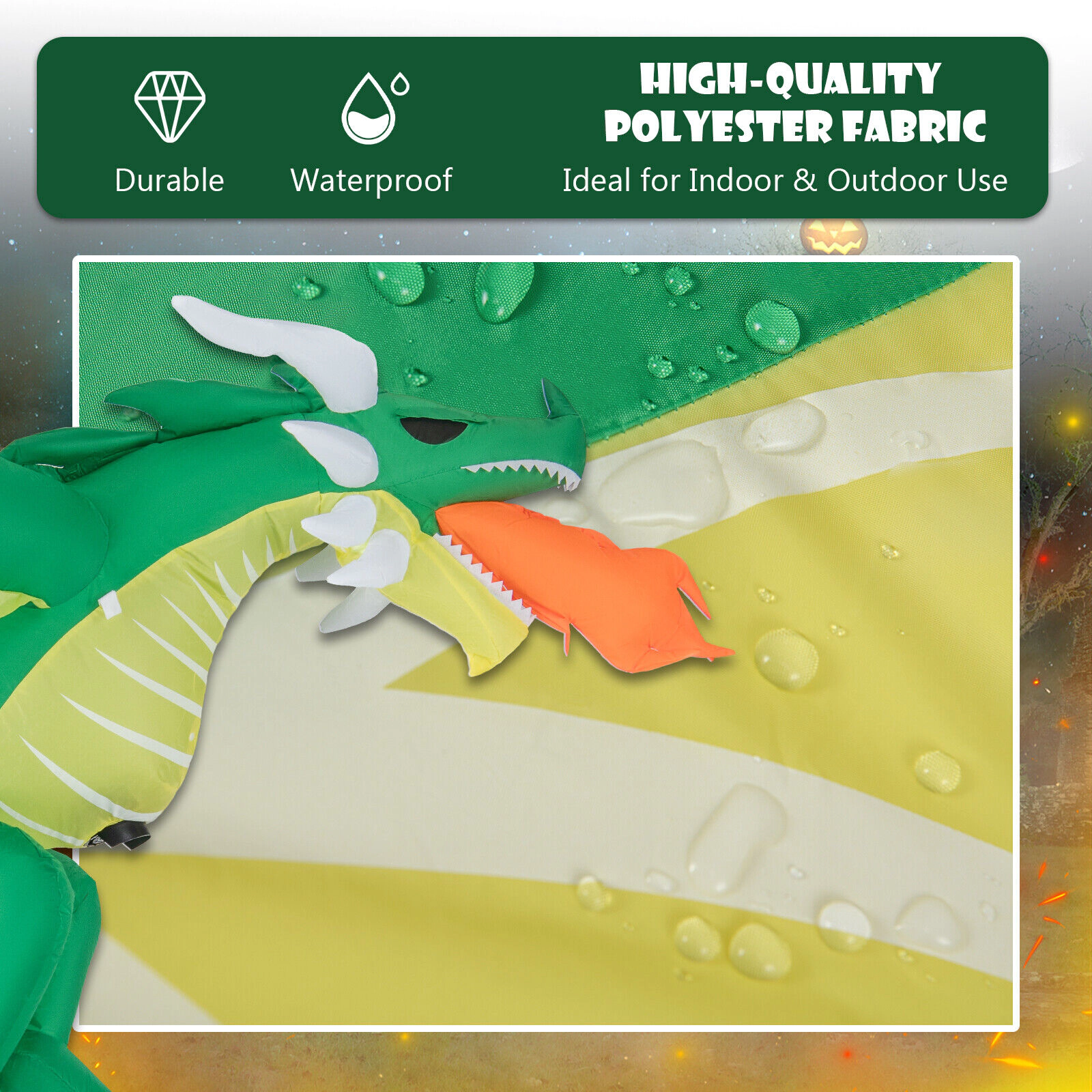 Glintex 5-Ft Hanging Halloween Inflatable Dragon with 1-Minute Inflation, Green