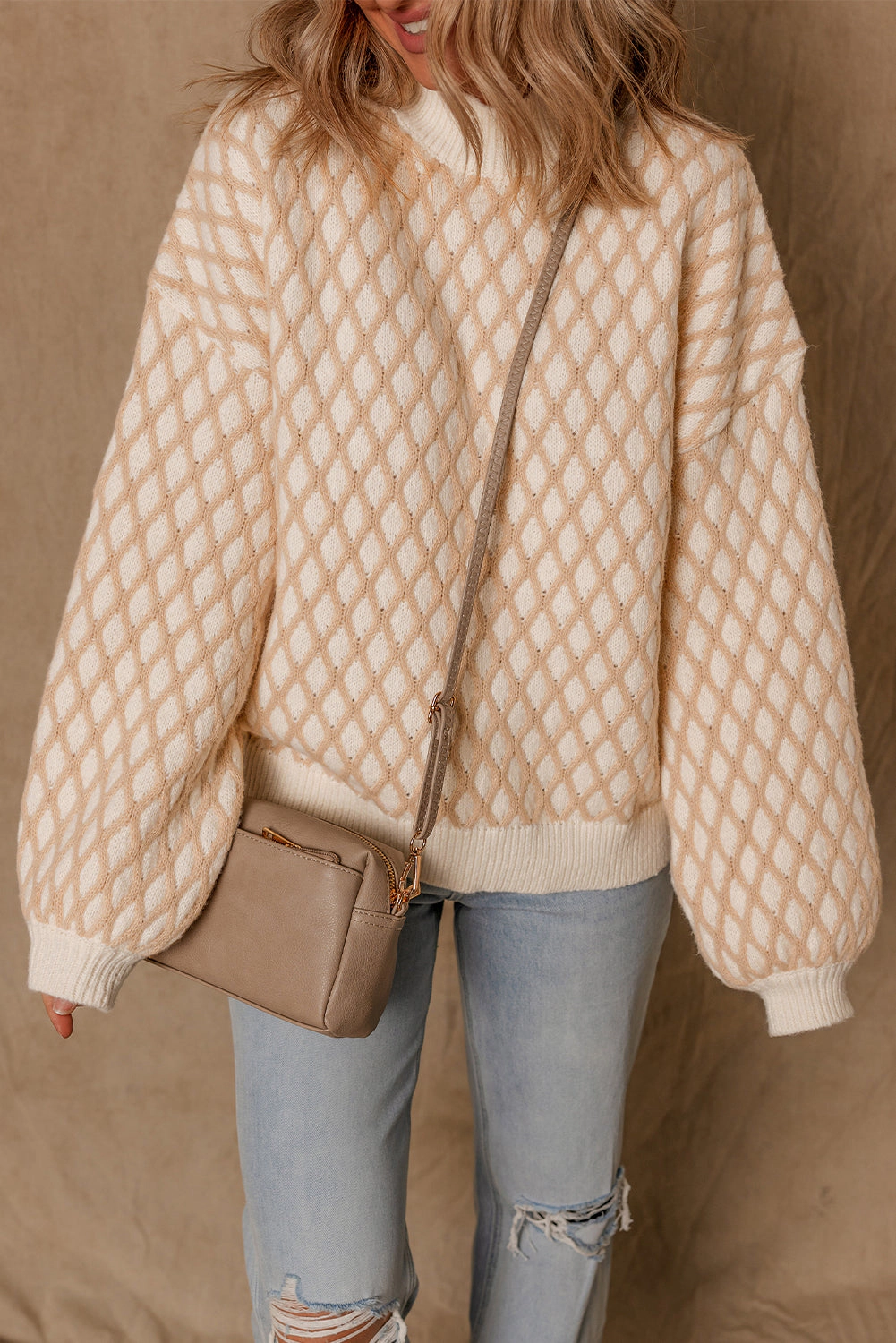 Threaded Pear Women's Ximena Rhombus Textured Knit Sweater