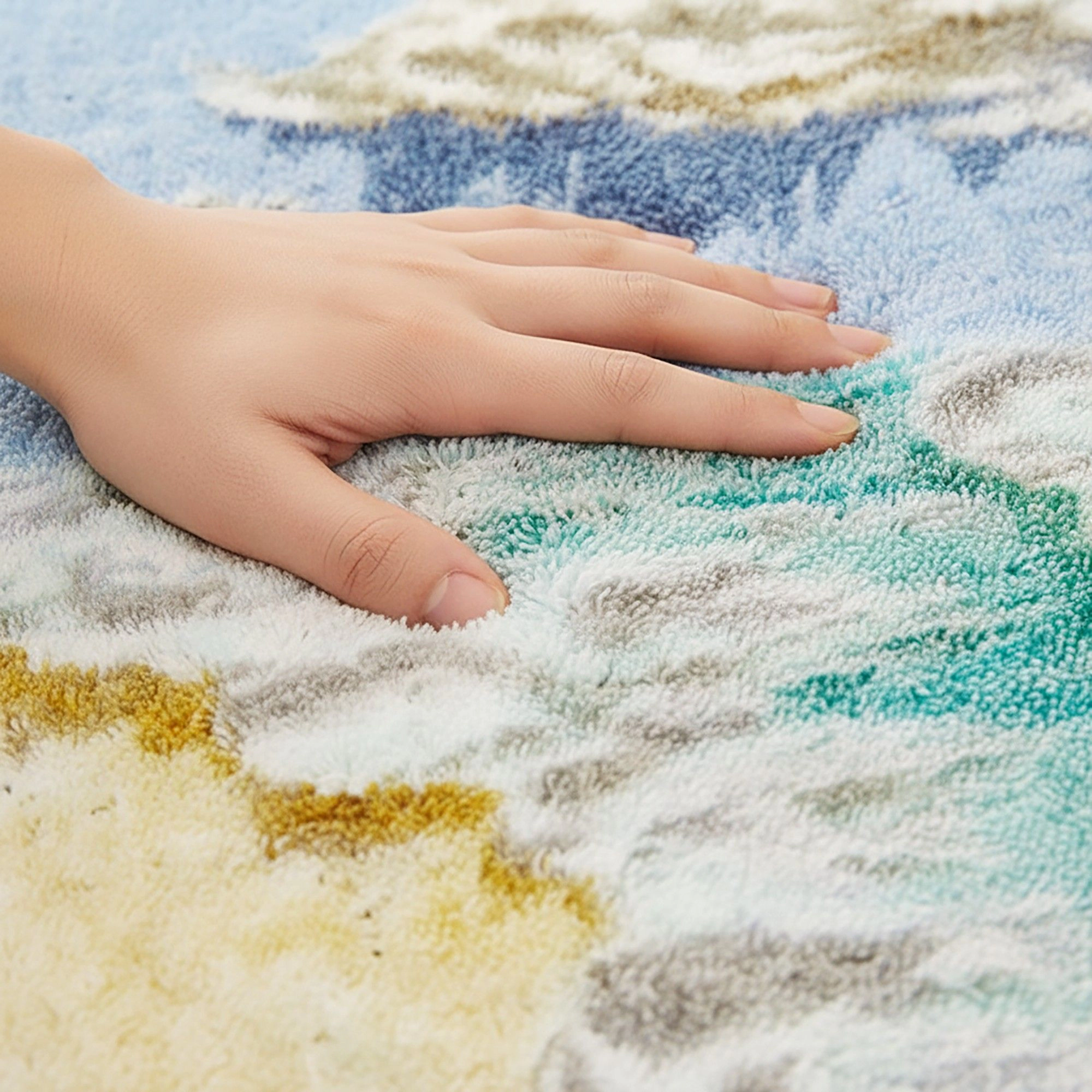 Alilang Unisex Tufted Floor Mat with Ocean Wave and Cloud Design Non Slip Backing Soft Plush Decorative Indoor Rug