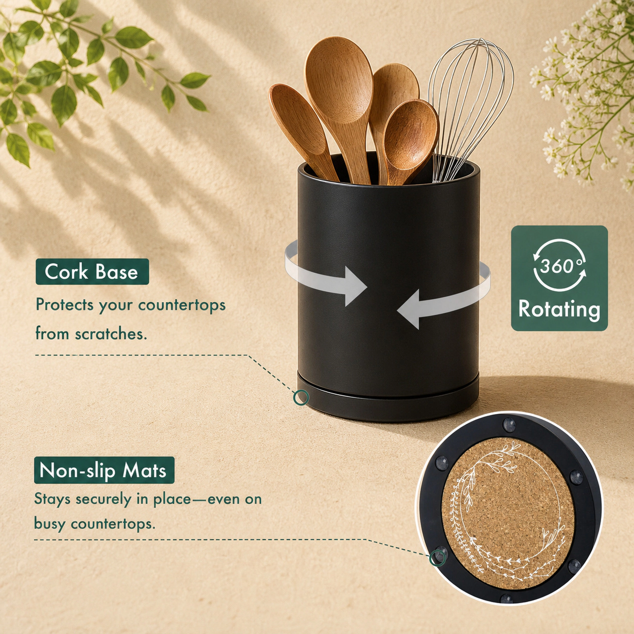 WZK 360 Rotating Dual Modern Minimalist Utensil Holder Set