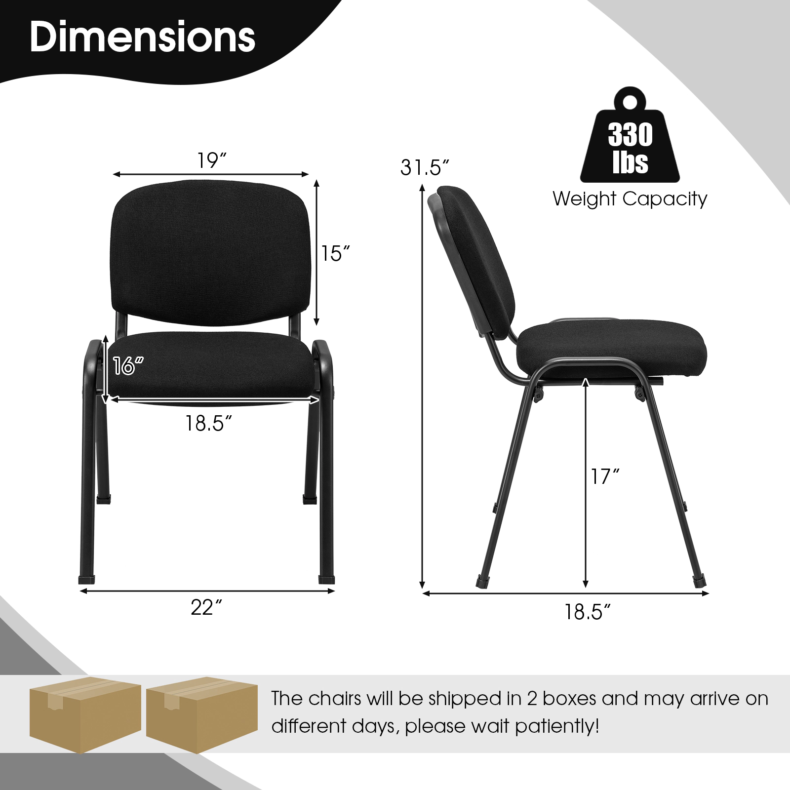 SUGIFT Stackable Metal Frame Office Chair with Padded Linen Cushions 330-Lb Capacity Black Conference Reception