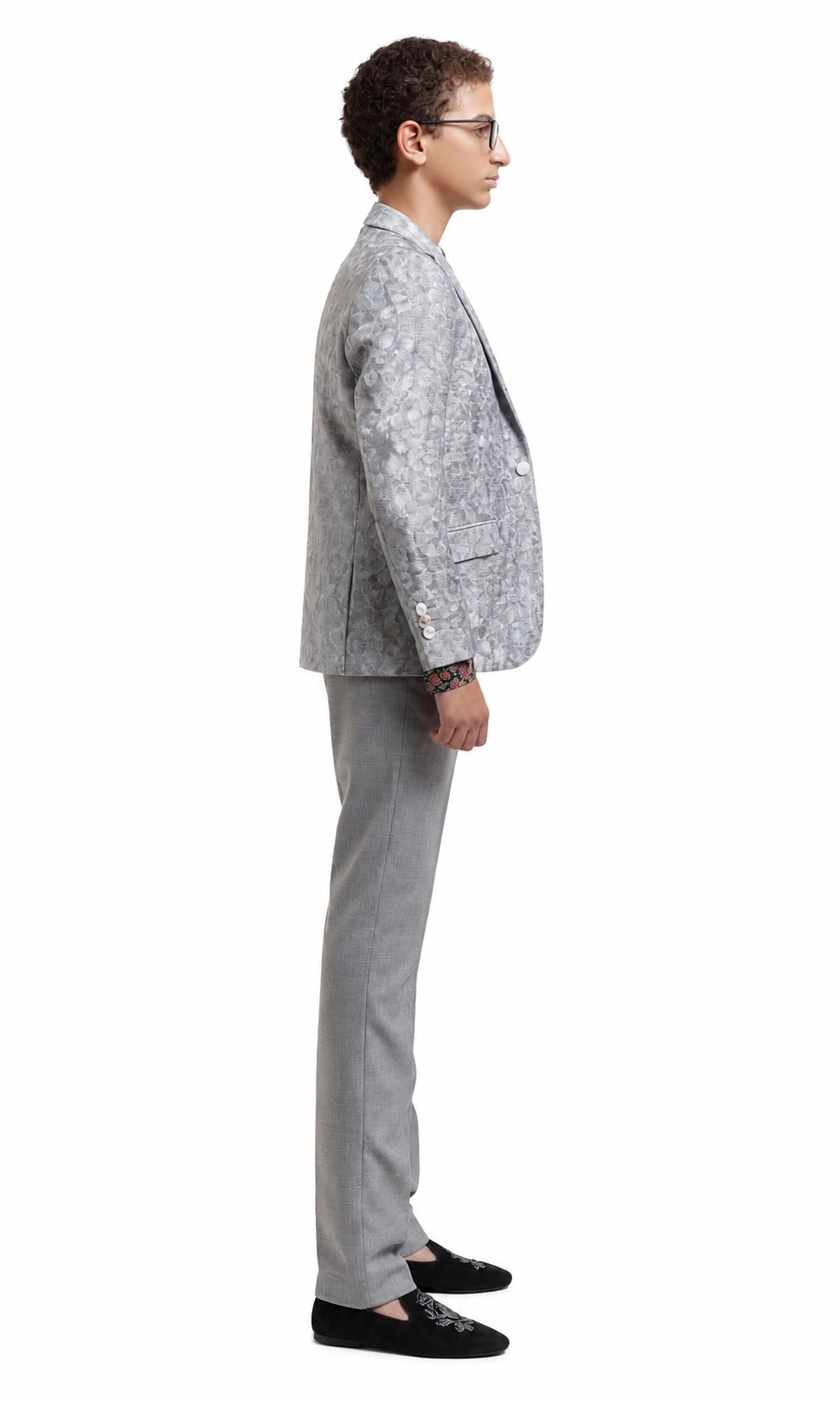 Elie Balleh Boys Slim Fit Crushed Velvet Blazer Jacket