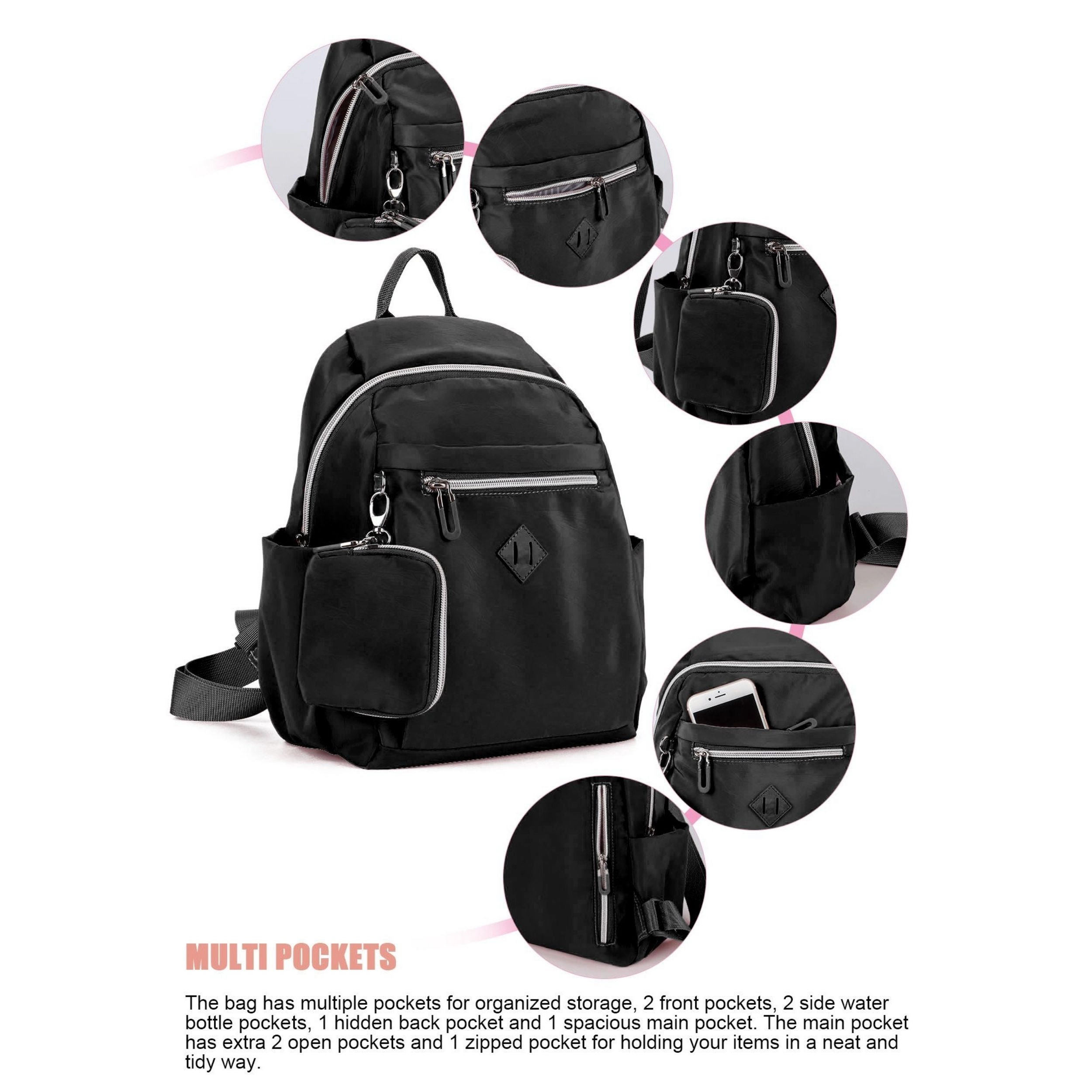 Home Collection Women’s Waterproof Anti Theft Nylon Backpack with Mini Purse