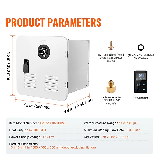 HONGGE RV Tankless Water Heater Instant Shower with 15 x 15 inches Door and Remote Controller Optimized Comfort