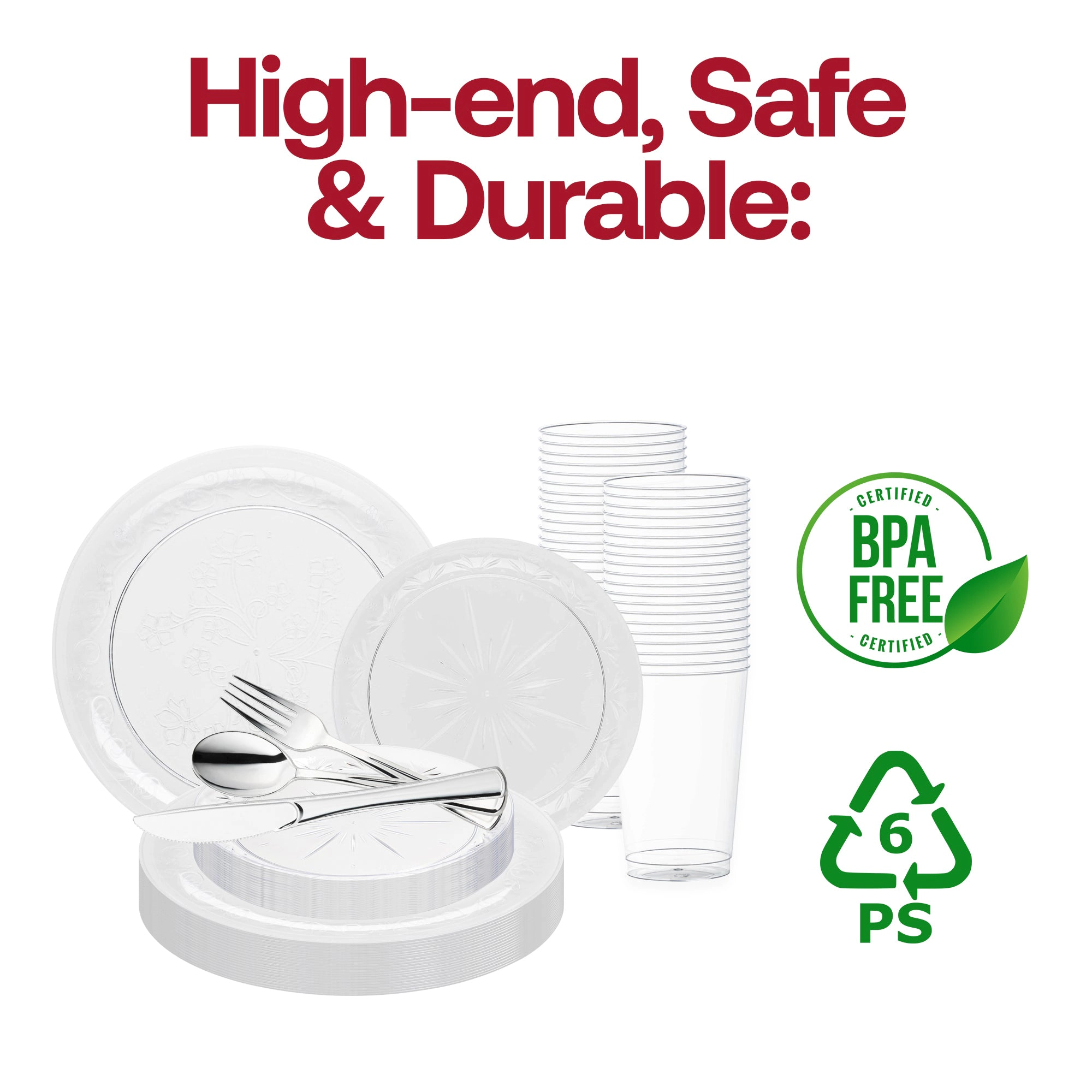 Smarty Had A Party Clear Floral Round Disposable Plastic Wedding Value Set