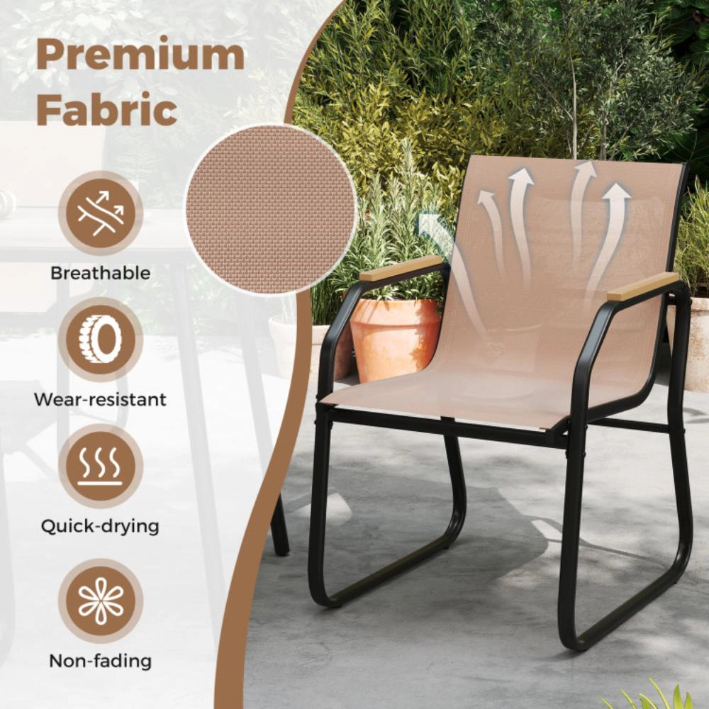 Hivvago 5 Pieces Patio Dining Set With Rectangular Table And Fabric Chairs-Brown