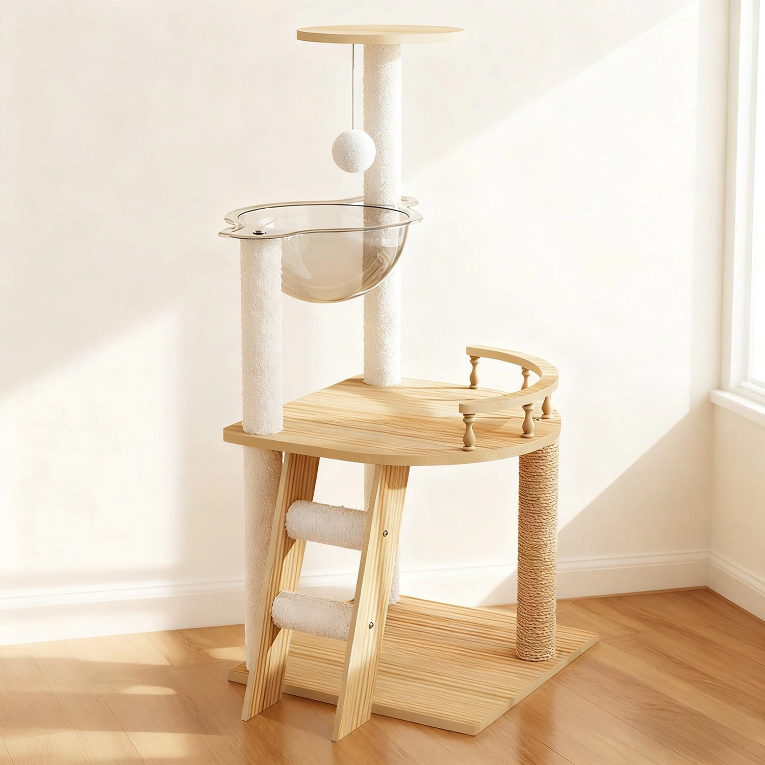 GBruno Multi-Level Wooden Cat Tree With Acrylic Hammock