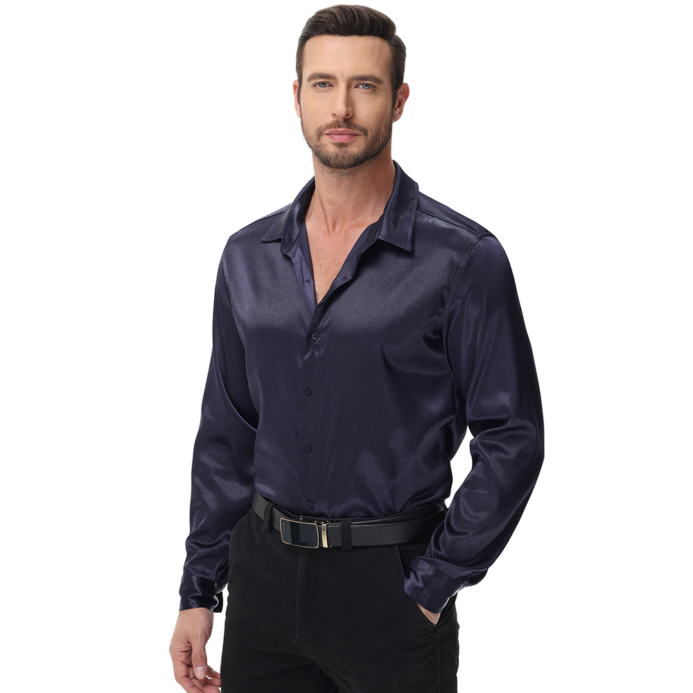EadianDree Mens Satin Dress Shirt Long Sleeve Button Down Shiny Formal For Wedding Party Night Out