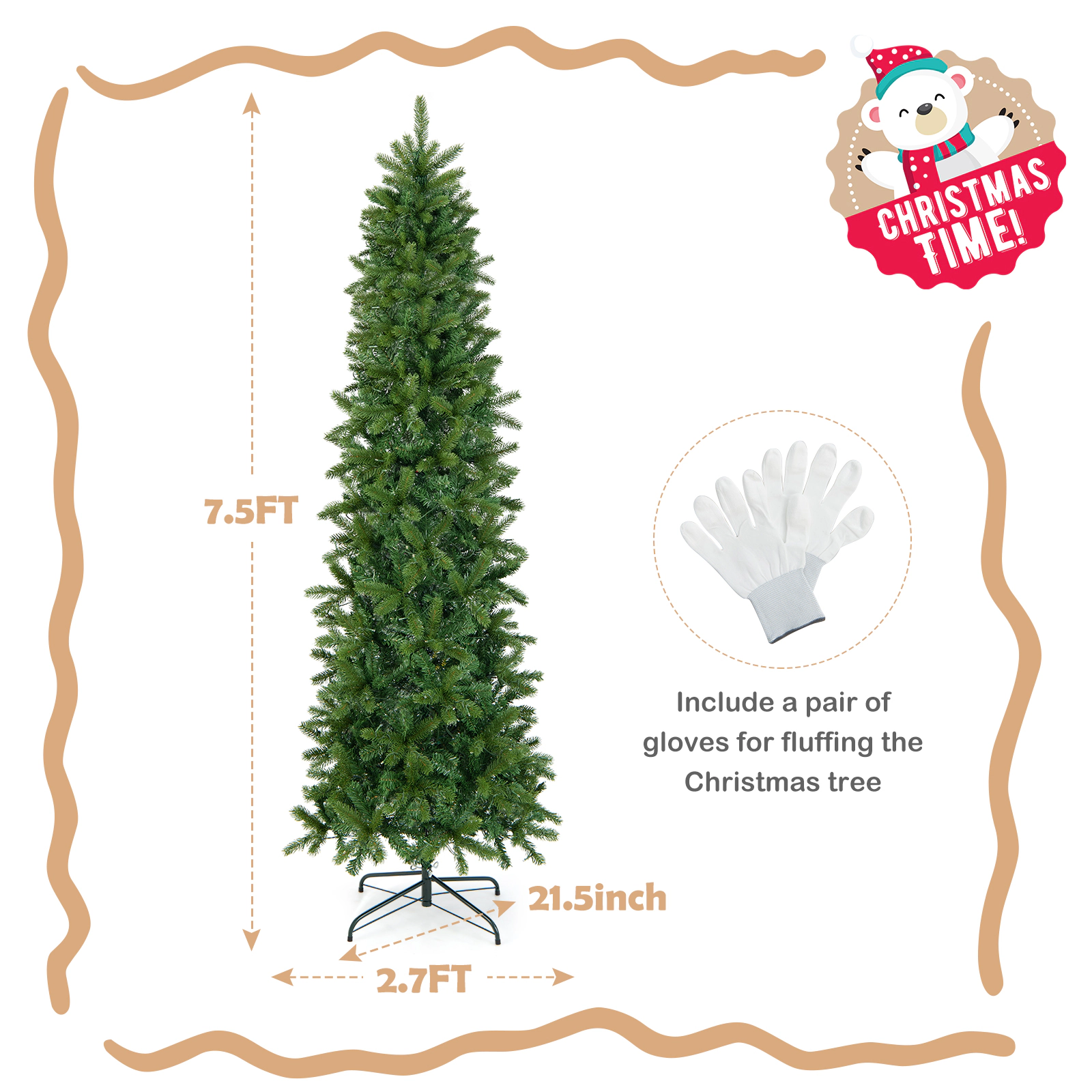 LJG 7.5 Feet Pre-Lit Full Artificial Christmas Tree with Warm White and Multi-Color LED Lights