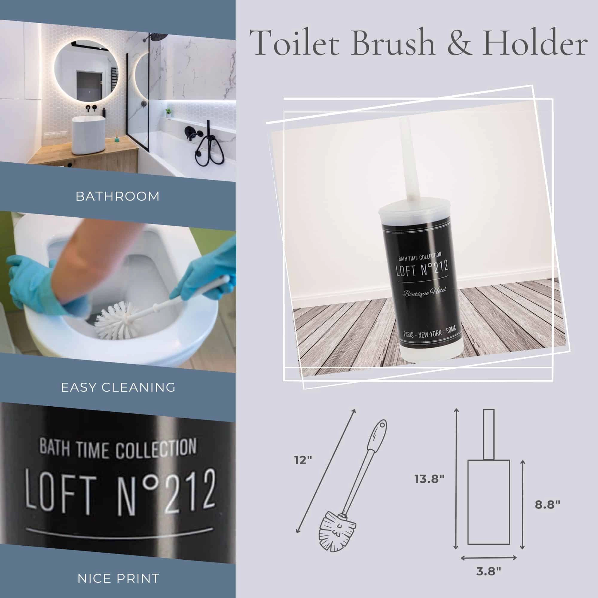 Evideco French Home Goods Matte Black Polypropylene Toilet Brush and Holder Set - 2-Piece
