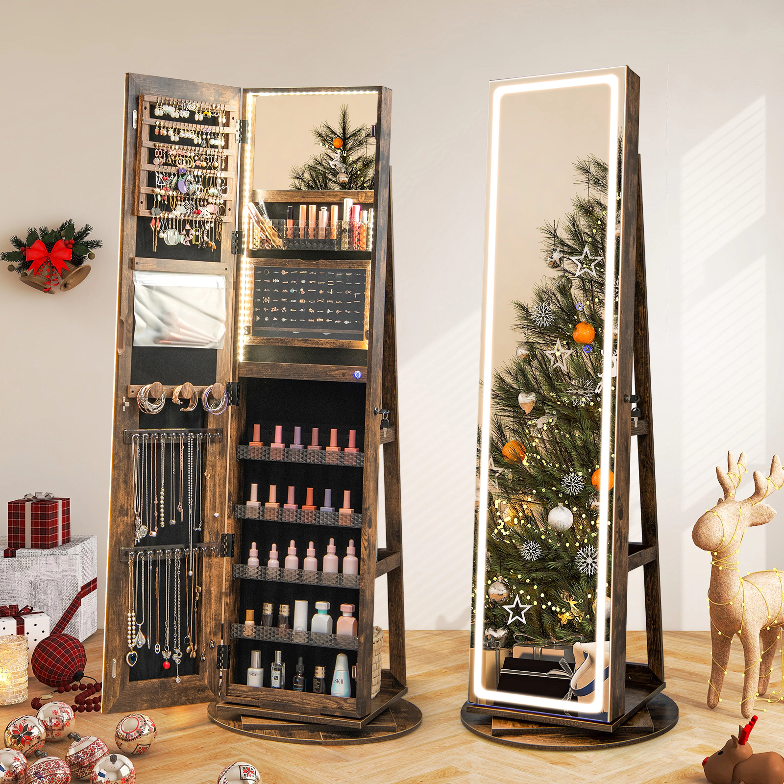 Hivvago Freestanding Jewelry Storage Cabinet with LED Lights