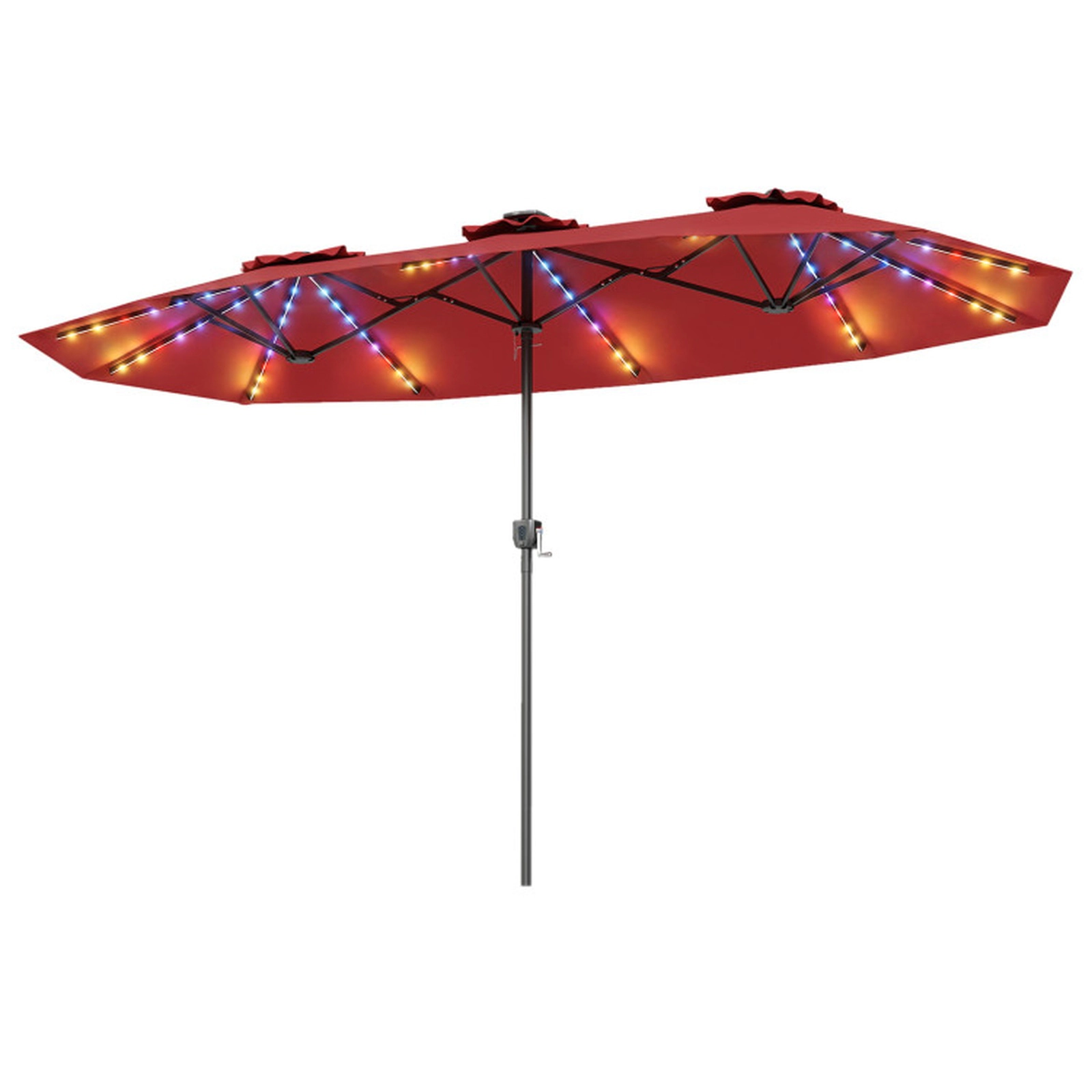 SUGIFT 13-ft Red Rectangular Solar Patio Umbrella with 108 LED Lights
