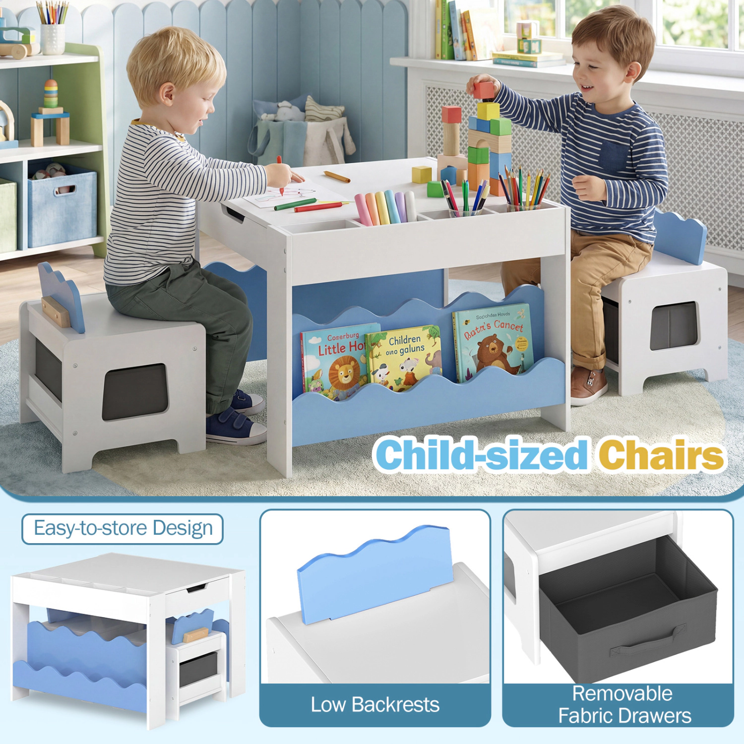 Hivvago Multi-Purpose Activity Kids Table And Chairs Set With Double-Sided Tabletop