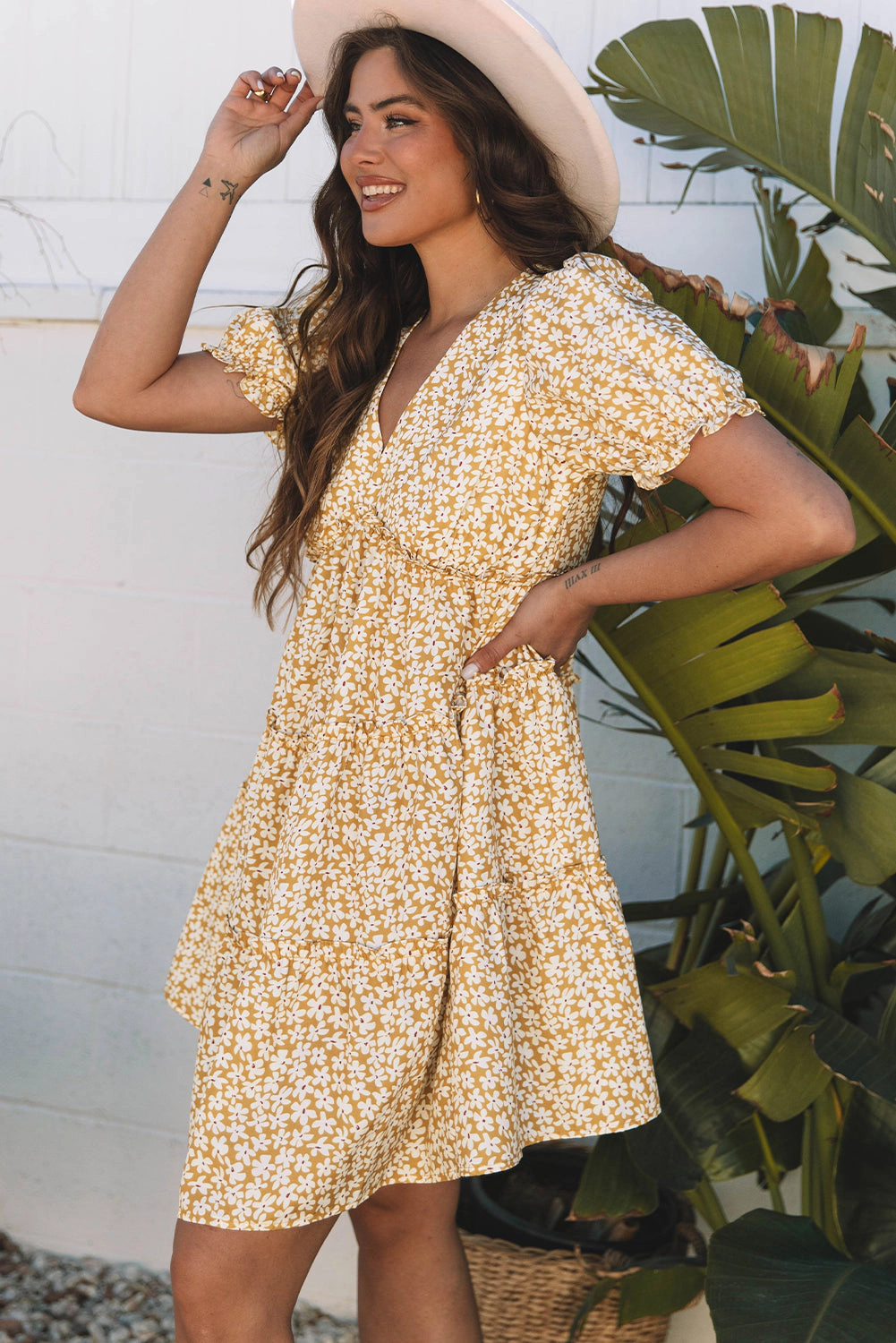 Threaded Pear Women's Charleigh Floral Short Sleeve Mini Dress