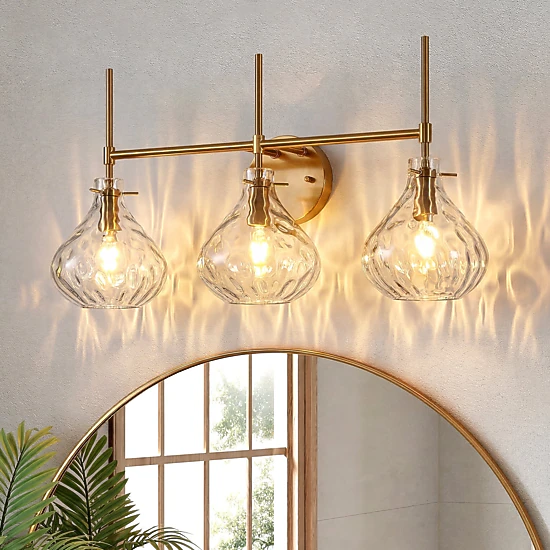 Tribesigns Three-Light Ripple Glass Shade Modern Vanity Light