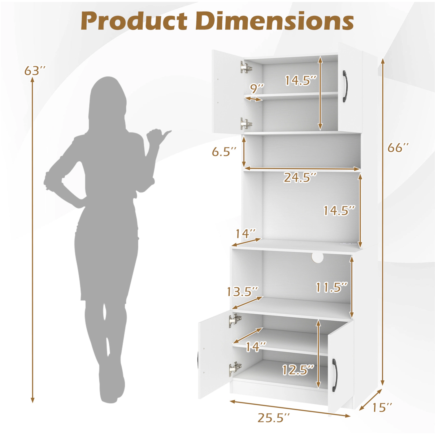 SUGIFT 66-in Charging Station Soft-Close Doors Kitchen Pantry Cabinet 25.5-in x 15-in x 66-in 242-lb Capacity White