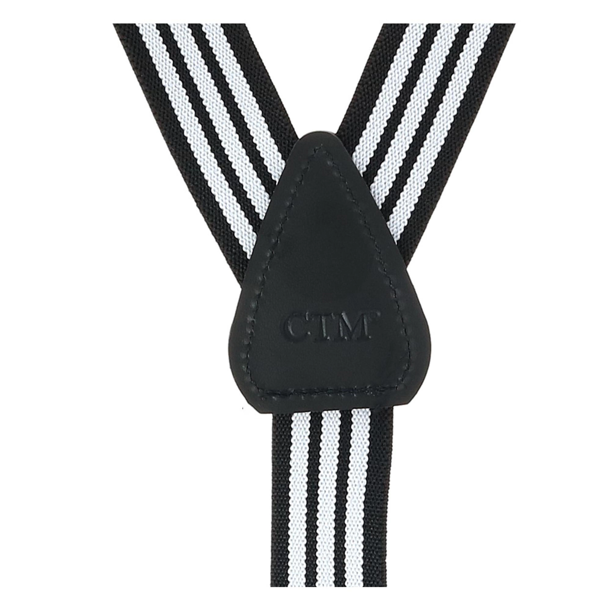 CTM Men's Elastic Clip-End 1 Inch Black and White Pinstripe Suspenders