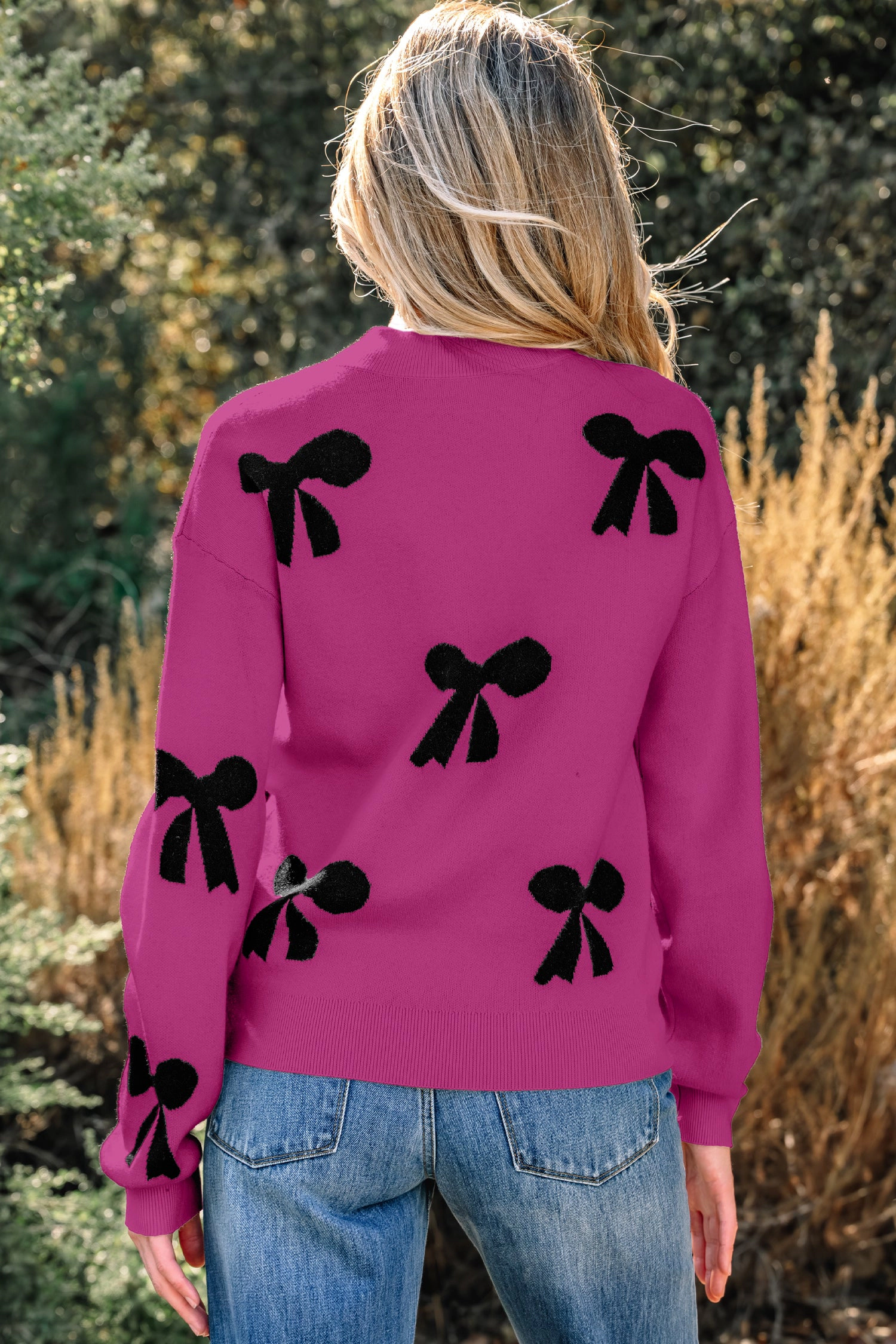 Threaded Pear Women's Lucy Bow Pattern Loose Sweater