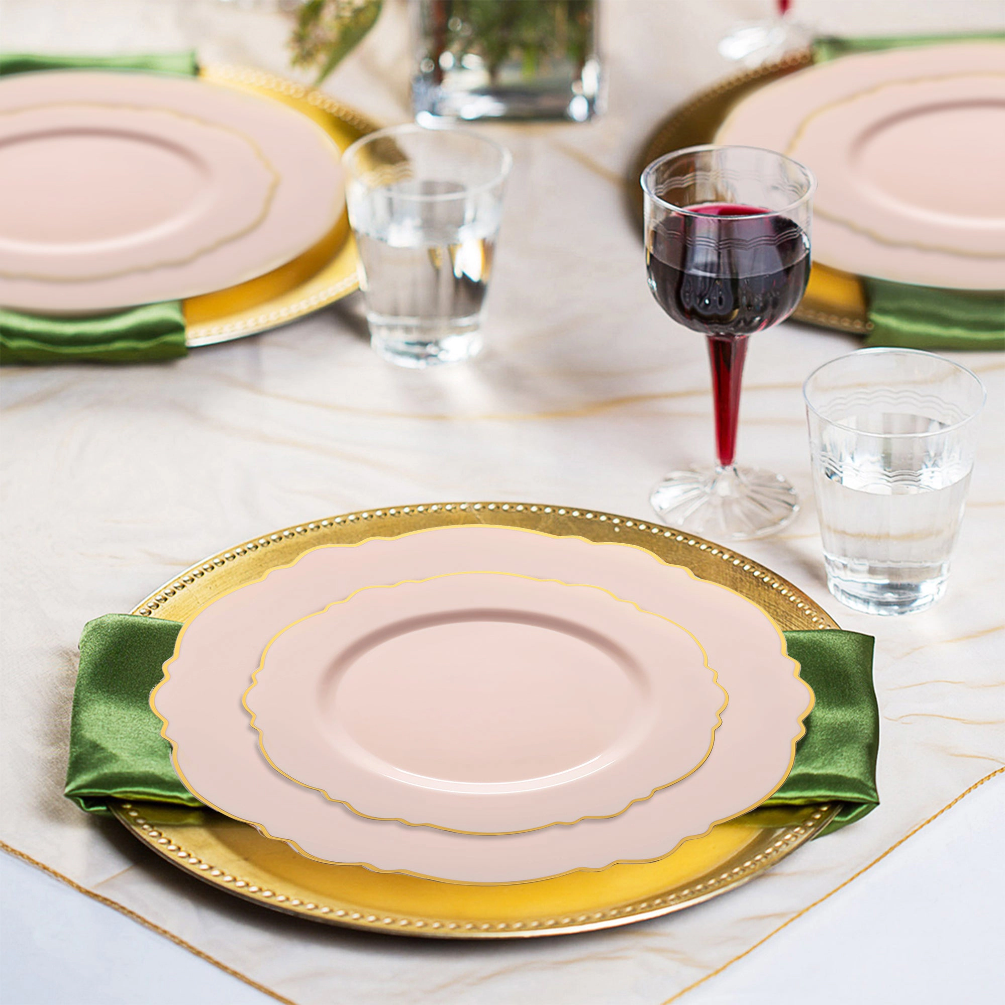 Smarty Had A Party with Gold Rim Round Blossom Disposable Plastic Wedding Value Set