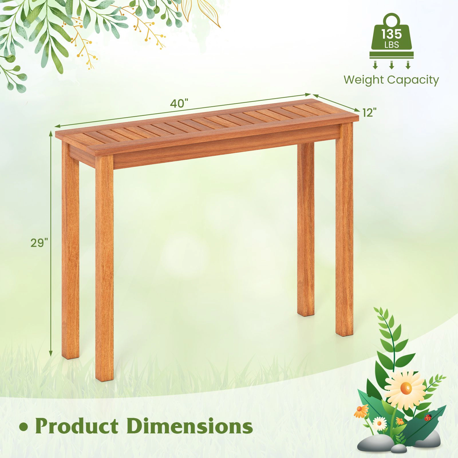 SlickBlue Garden Plant Shelf with Brown Wood Finish and Storage