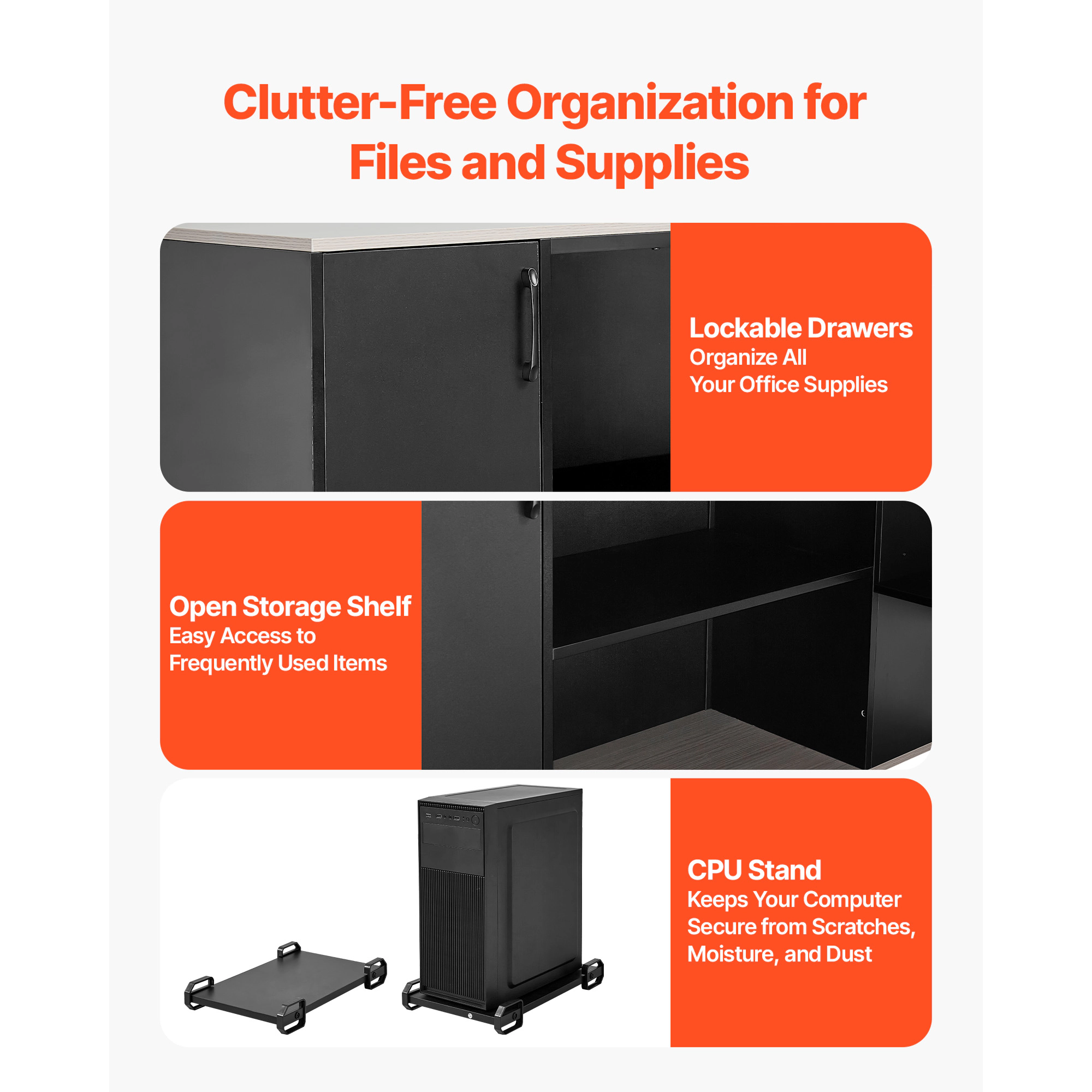HONGGE Large Modern L-Shaped Executive Desk with Drawers, Storage Cabinet, Heavy Duty Wooden Table